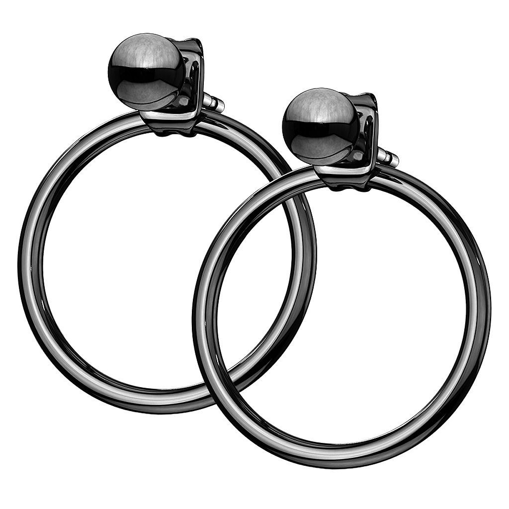 Taffstyle Paar Ohrstecker Damen Ohrringe Kreis Offen Ohrstecker Stecker Ring Perlen Kugel Modern (Schwarz), Geschenke für Frauen Freundin zum Geburtstag Weihnachten Valentinstag