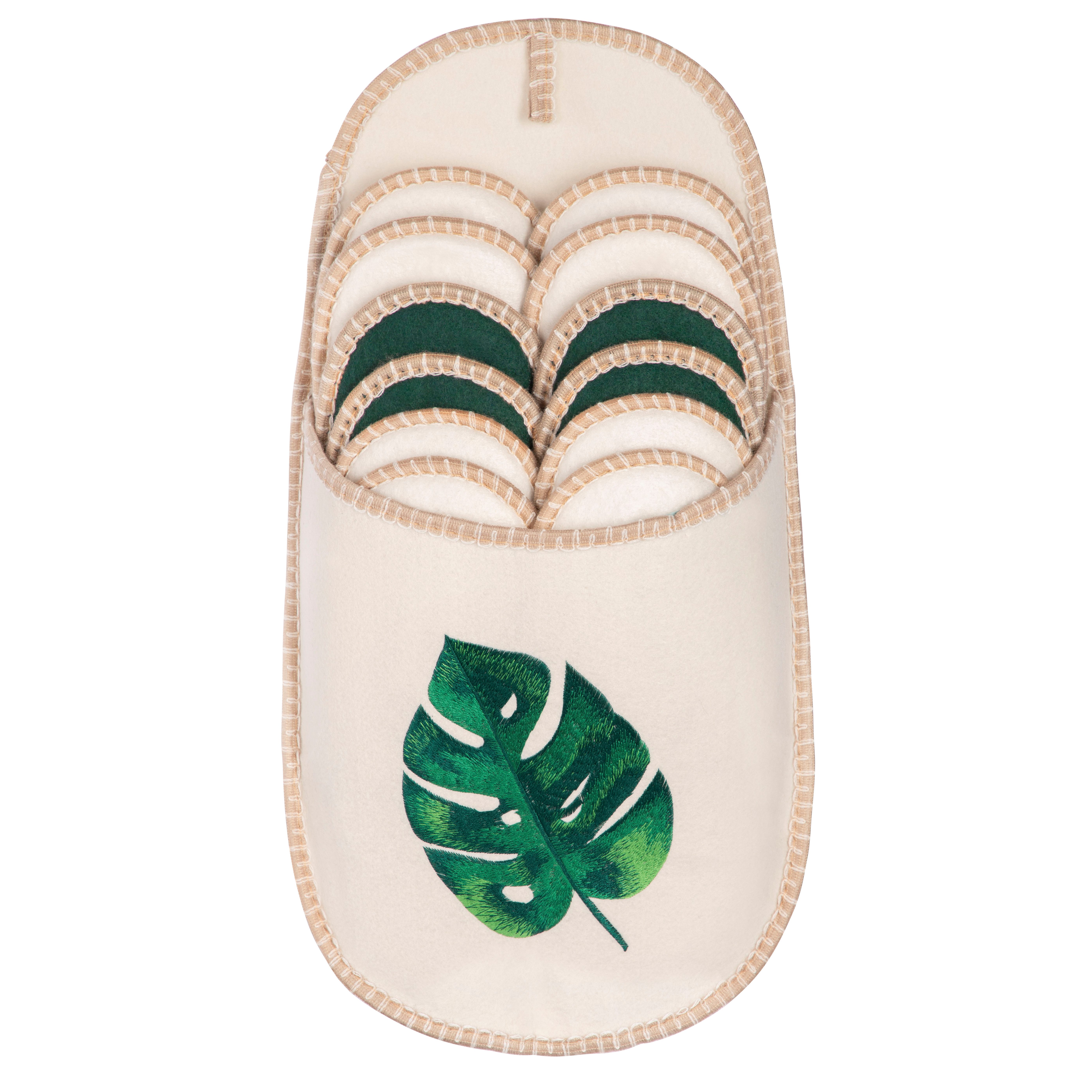 ONVAYA ABS Gästepantoffel, Monstera, 6er Set, Antirutsch Sohle Hausschuh