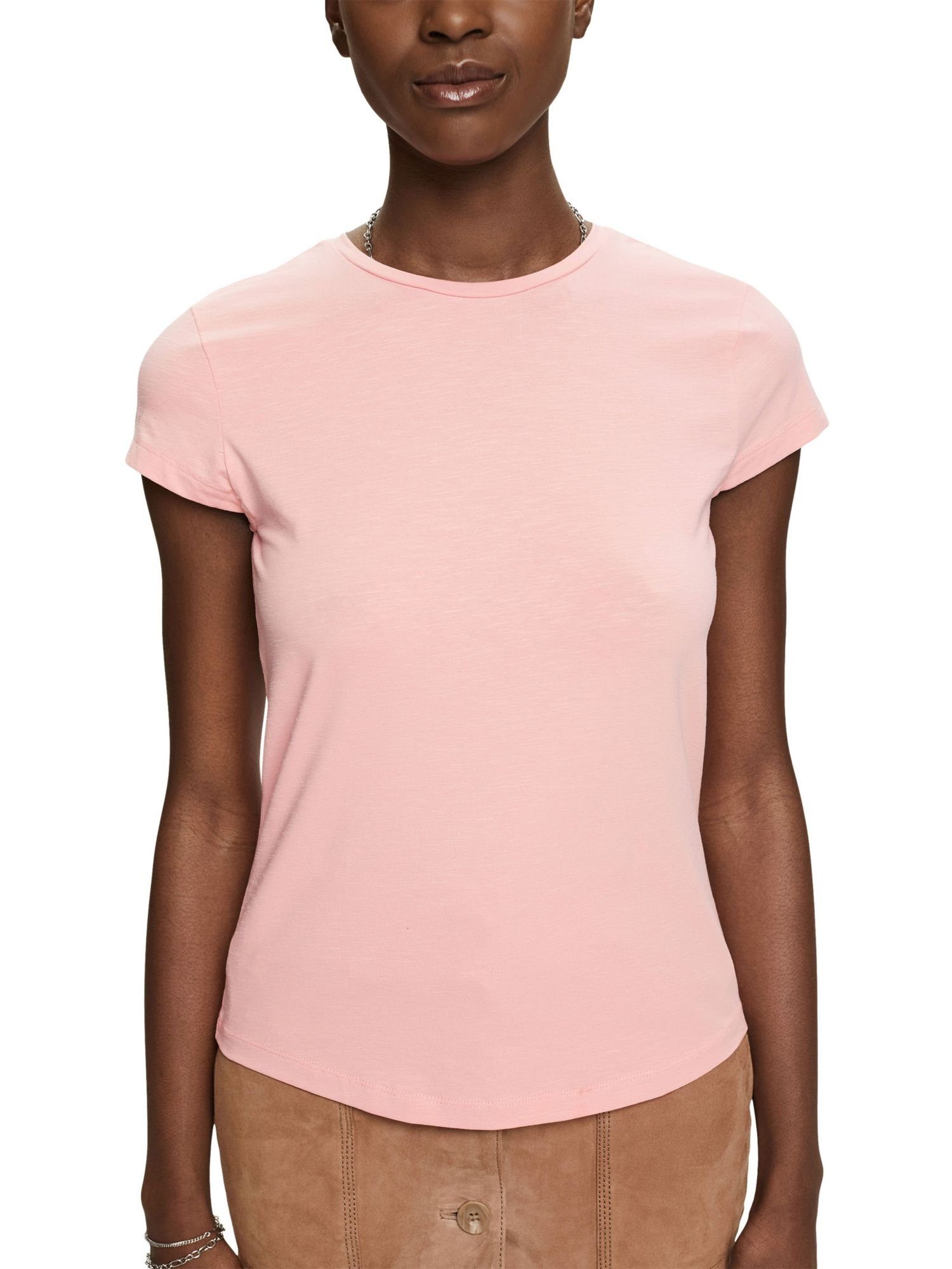 Esprit PINK T-Shirt mit Rundhalsausschnitt Langarmshirt (1-tlg)