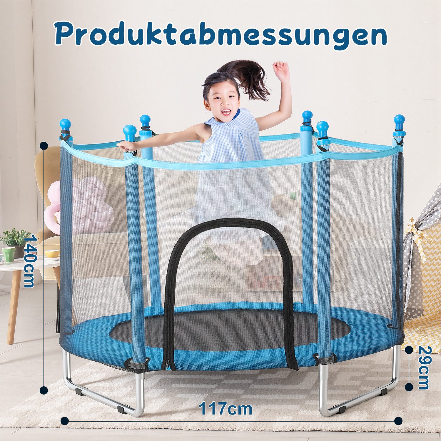 kehot Kindertrampolin Gartentrampolin mit Sicherheitsnetz, Stabiler Konstruktion, Geschenk, Ø 140 cm, Indoor-/Outdoor Trampolin für Kinder ab 3 Jahre, bis 100KG
