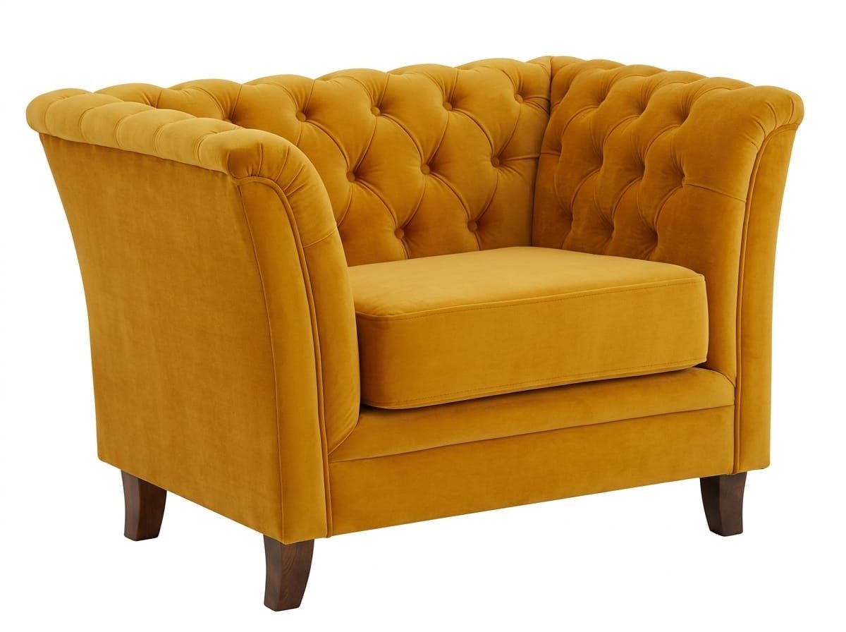 JVmoebel Chesterfield-Sofa Gelber Stoffsessel Weich mit Armlehnen Chesterfield, 1 Teile, Made in Europa