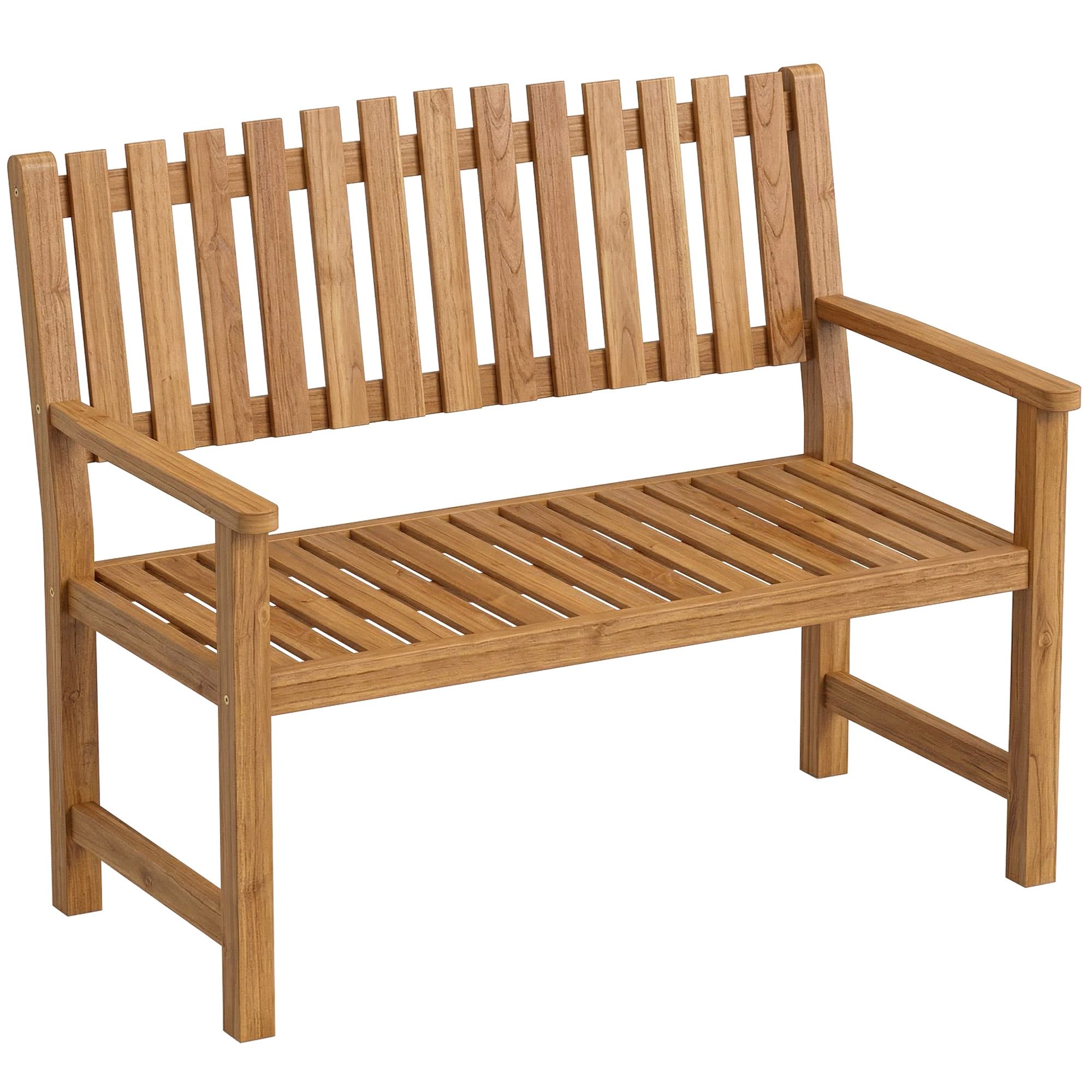 Outsunny Gartenbank Holz Sitzbank mit Lamelldesign Armlehnen, Akazienholz bis 320kg (Balkonbank, 1-St., Holzbank), für Garten Balkon Terrasse 112 x 64 x 92 cm Naturholz