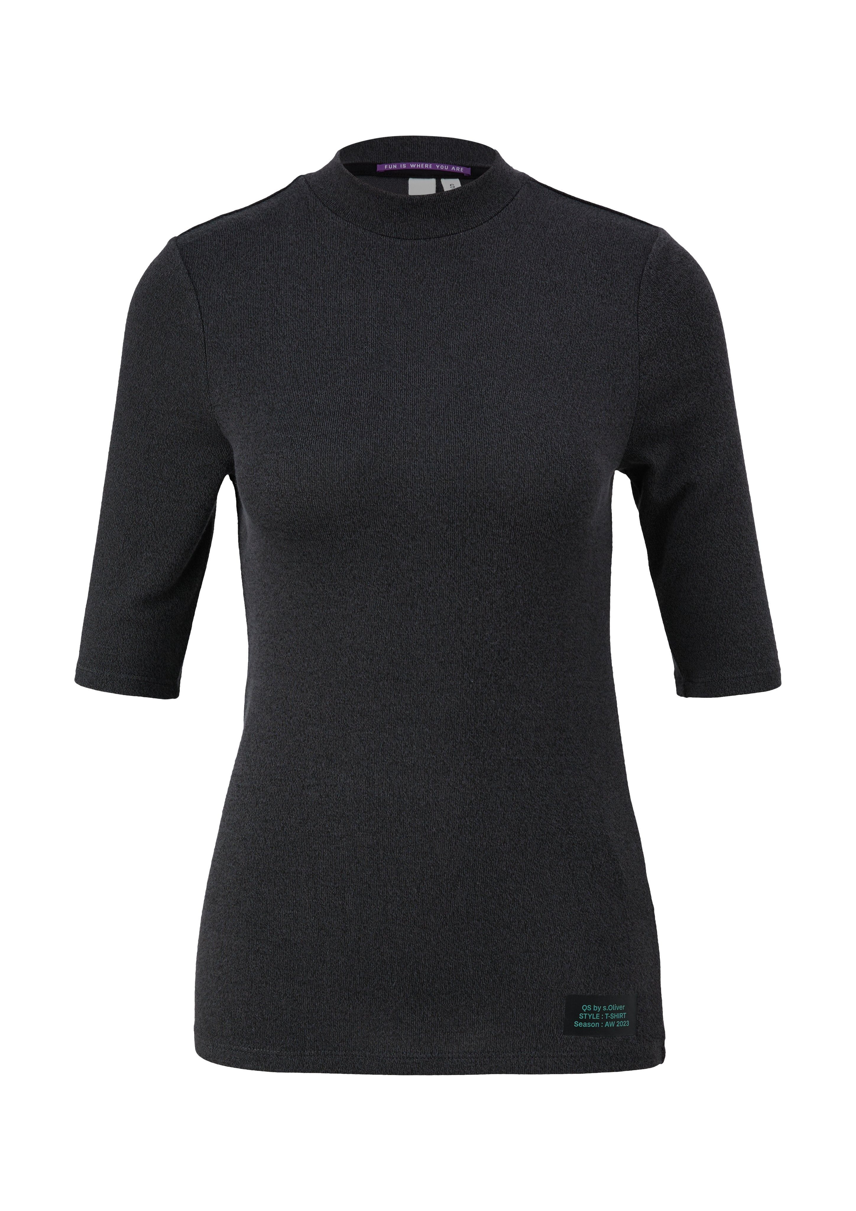 QS Rundhalsshirt mit kleinem Logopatch grey/black