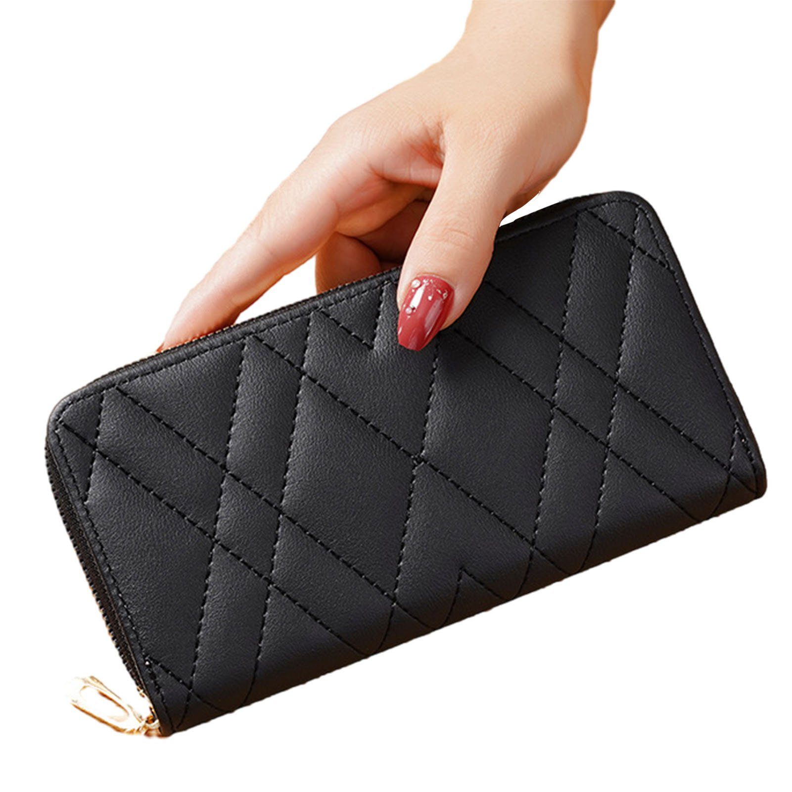 Blusmart Geldbörse Für Kapazität Damen, black Große Quadratische Reißverschluss-Geldbörse