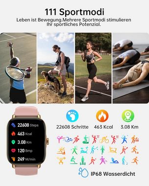 IFMDA Fur Damen mit Telefonfunktion Schrittzähler Sportuhr Smartwatch (1.85 Zoll, Android / iOS), mit 111ModiIP68 Wasserdicht fitnessuhrHerzfrequenzmesser Schlafmonitor
