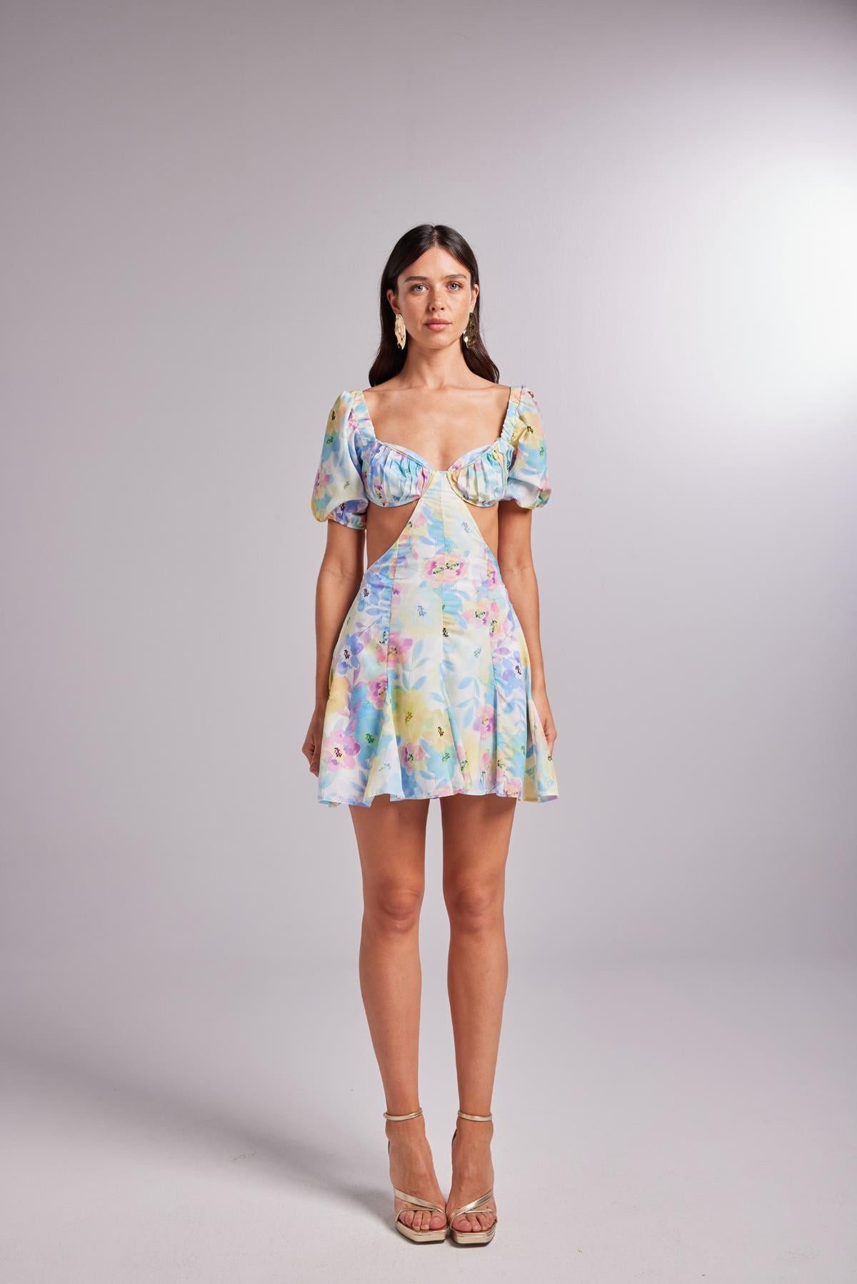 Midikleid Blumen Mini Ballonärmel Kleid