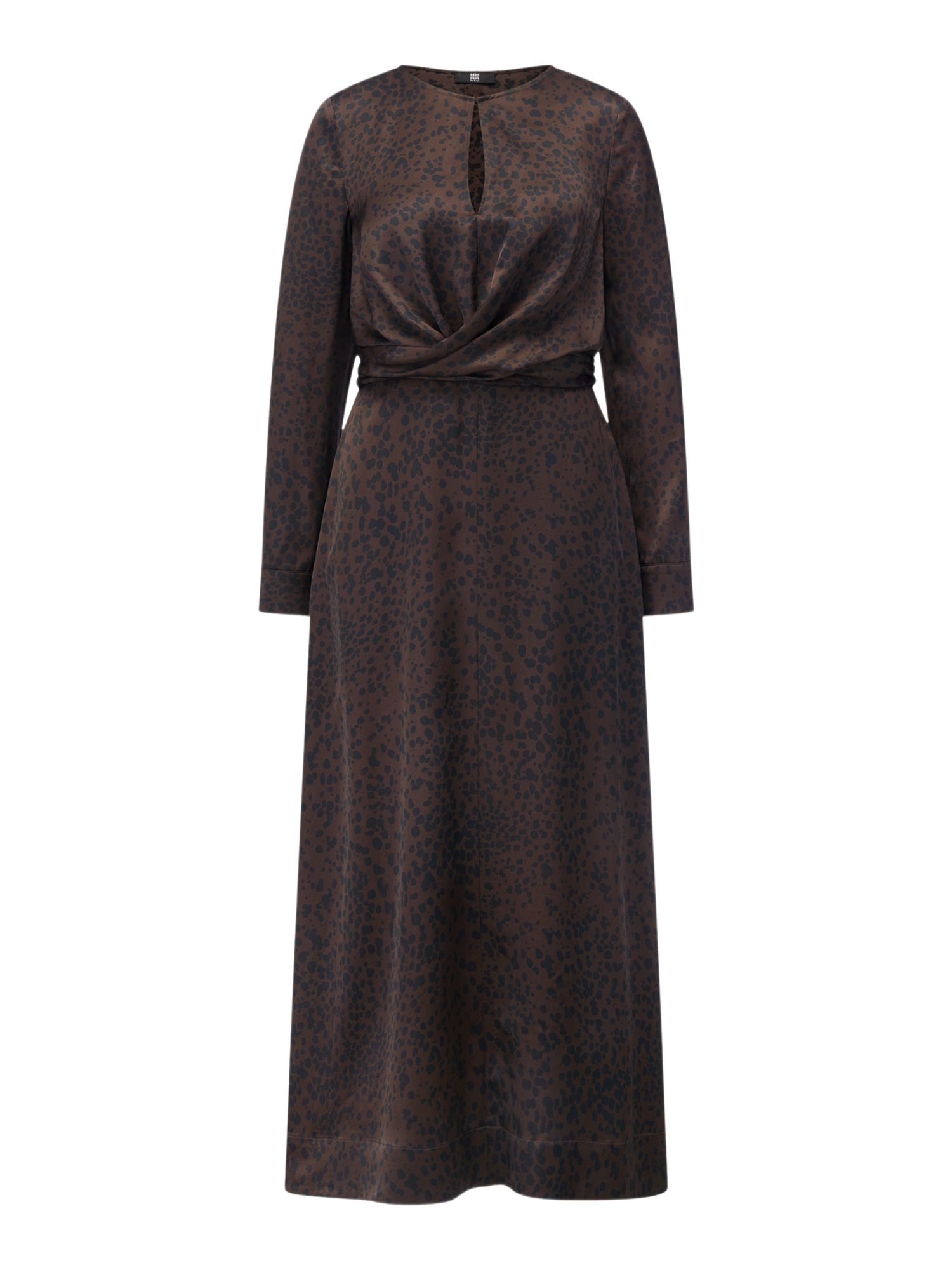Riani Maxikleid braun,Elegant,Viskose,Gepunktet,V-Ausschnitt,Langarm,Regular Fit