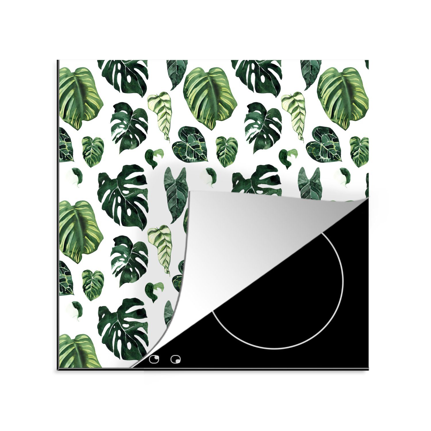 MuchoWow Herdblende-/Abdeckplatte Blätter - Tropisch - Grün, Vinyl, (1 tlg), 78x78 cm, Ceranfeldabdeckung, Arbeitsplatte für küche