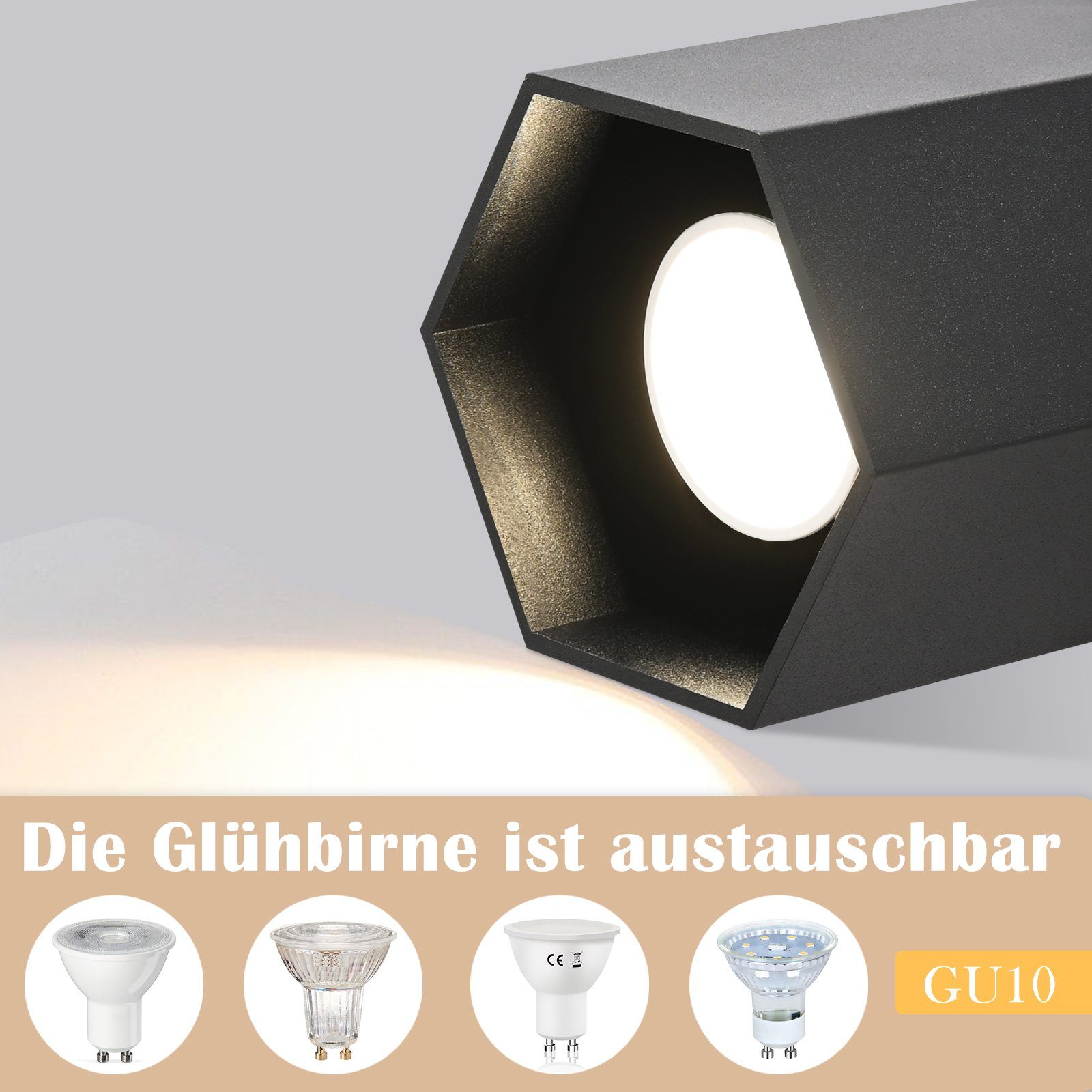 Küche für Wohnzimmer, Deckenspots GU10 Deckenstrahler ohne Spotleuchte Rund ZMH Deckenleuchte 1 LED LED ZMH Aufbauleuchte Aufbauspot Flammig, Schwarz Leuchtmittel,