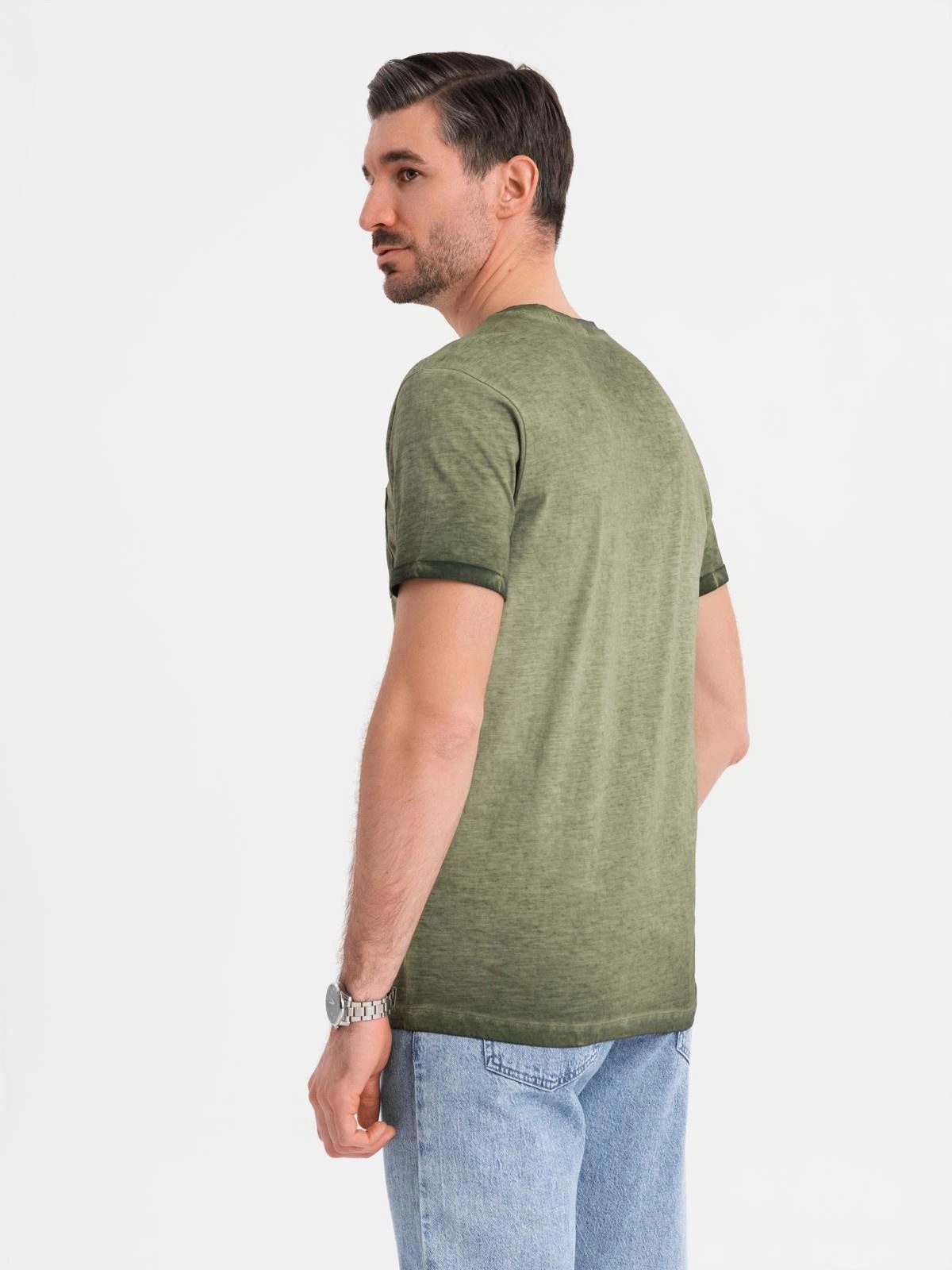 OMBRE Print-Shirt Herren-T-Shirt aus Baumwolle mit V-Ausschnitt und gewaschenem Effekt