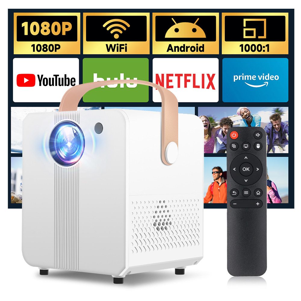 Mini Beamer, Full HD 1080P, 1000 Lum WiFi Vido Projektor Electric Zoom LCD-Beamer