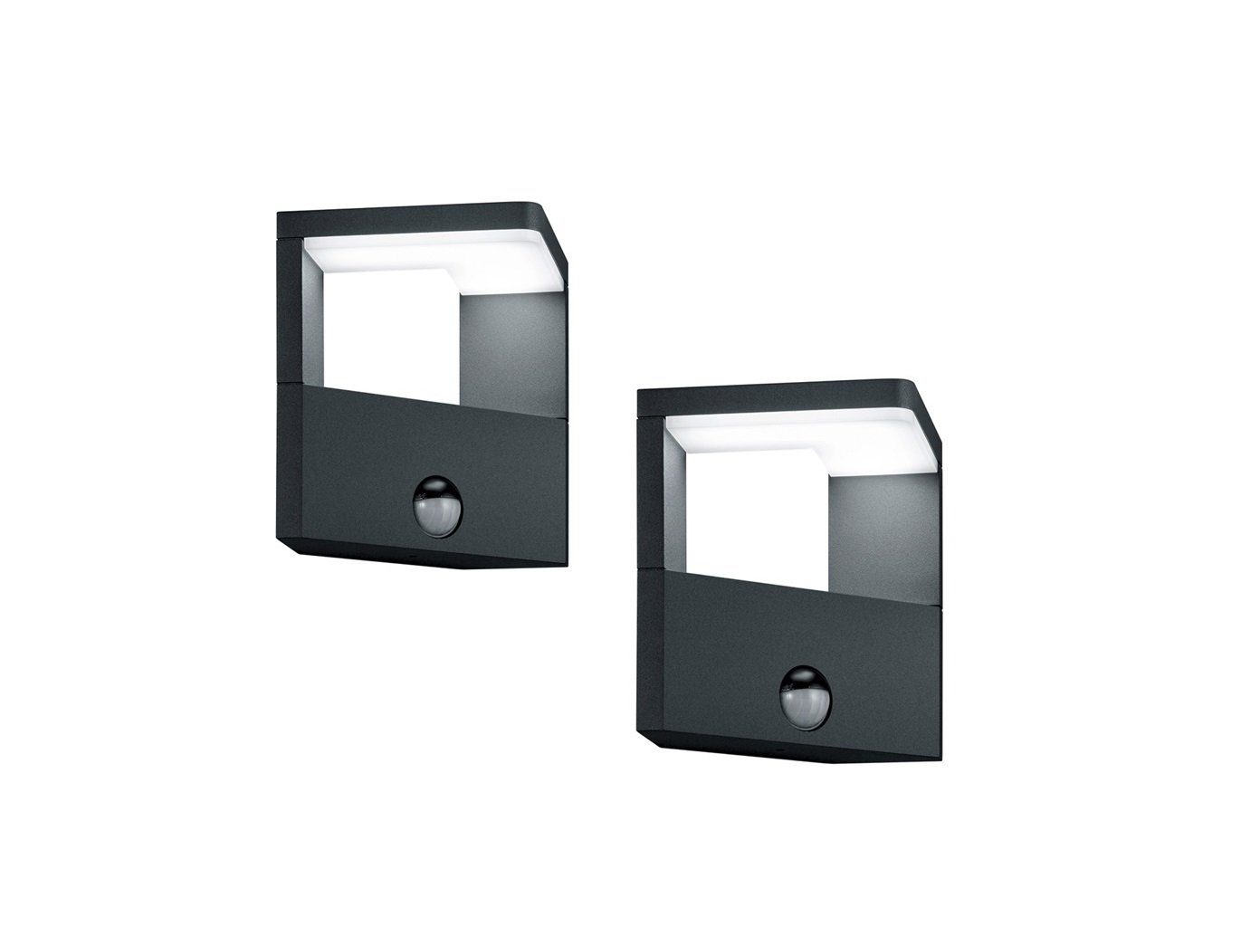 TRIO Leuchten LED Außen-Wandleuchte, Bewegungsmelder, LED fest integriert, Warmweiß, 2er-Set Außen Wandleuchten zur Hausbeleuchtung aus Aluminium Höhe 15cm
