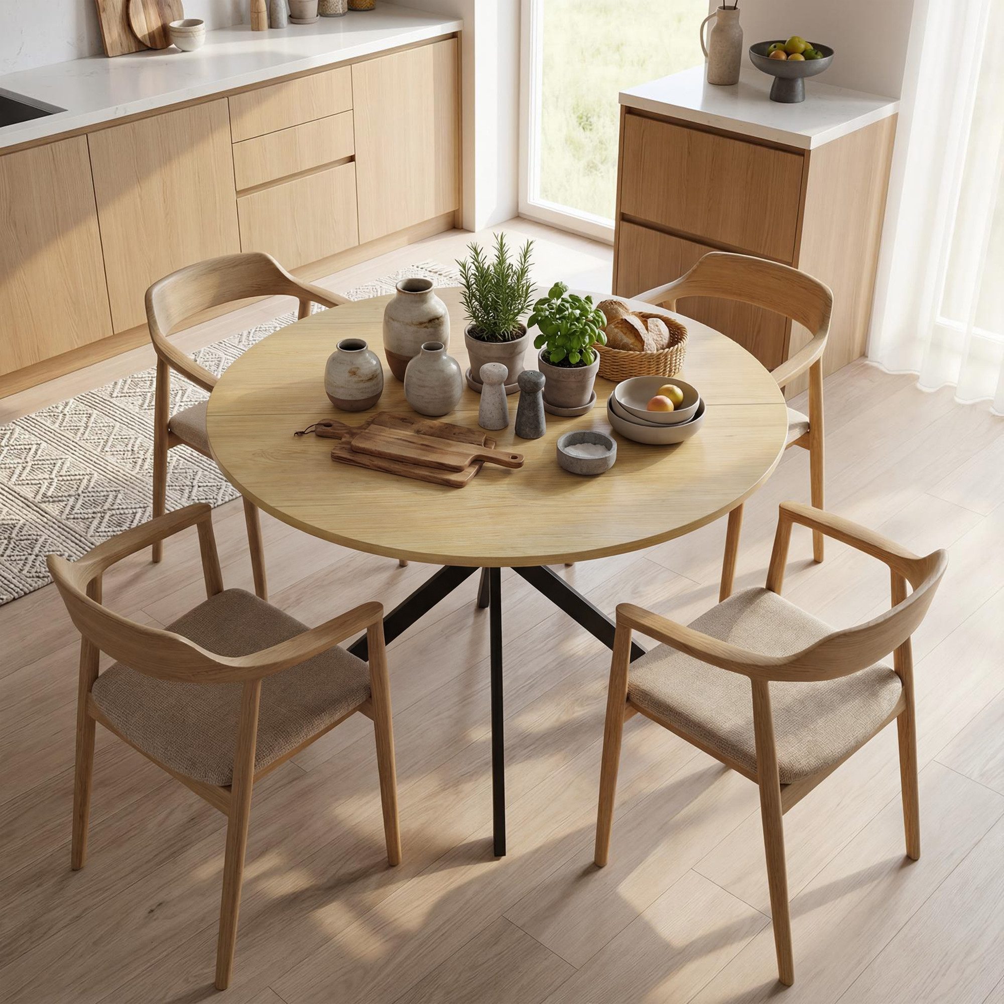 HOMCOM Esstisch Küchentisch im Industriestil mit Stahlbeinen für 4 Personen (für Esszimmer, Küche, Wohnzimmer, 1-St., rund, 100 x 100 x 75 cm), Eiche