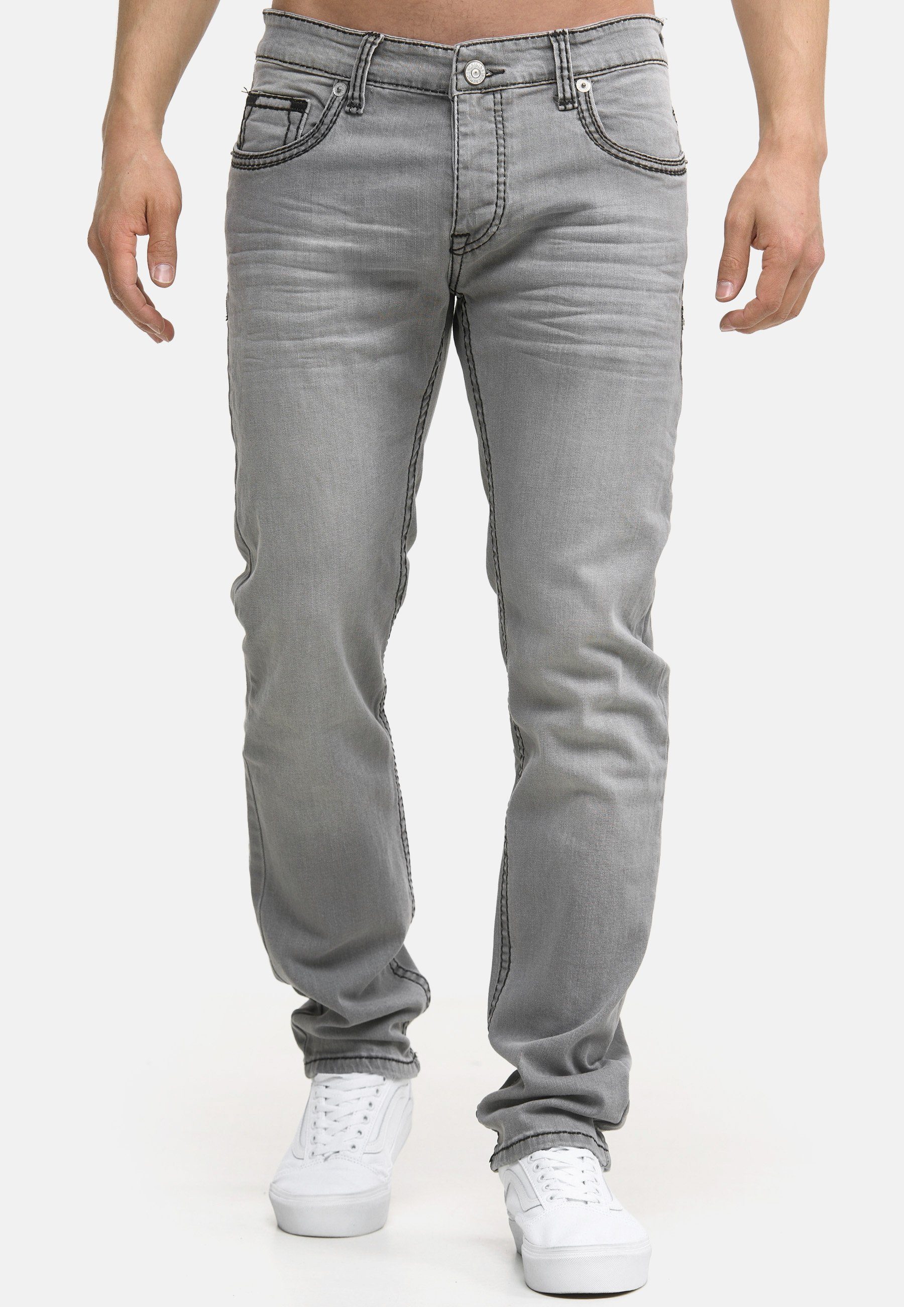 Code47 Regular-fit-Jeans Code47 Herren Jeans Hose Regular Fit Männer Bootcut Denim Five Pocket (1-tlg) Grey