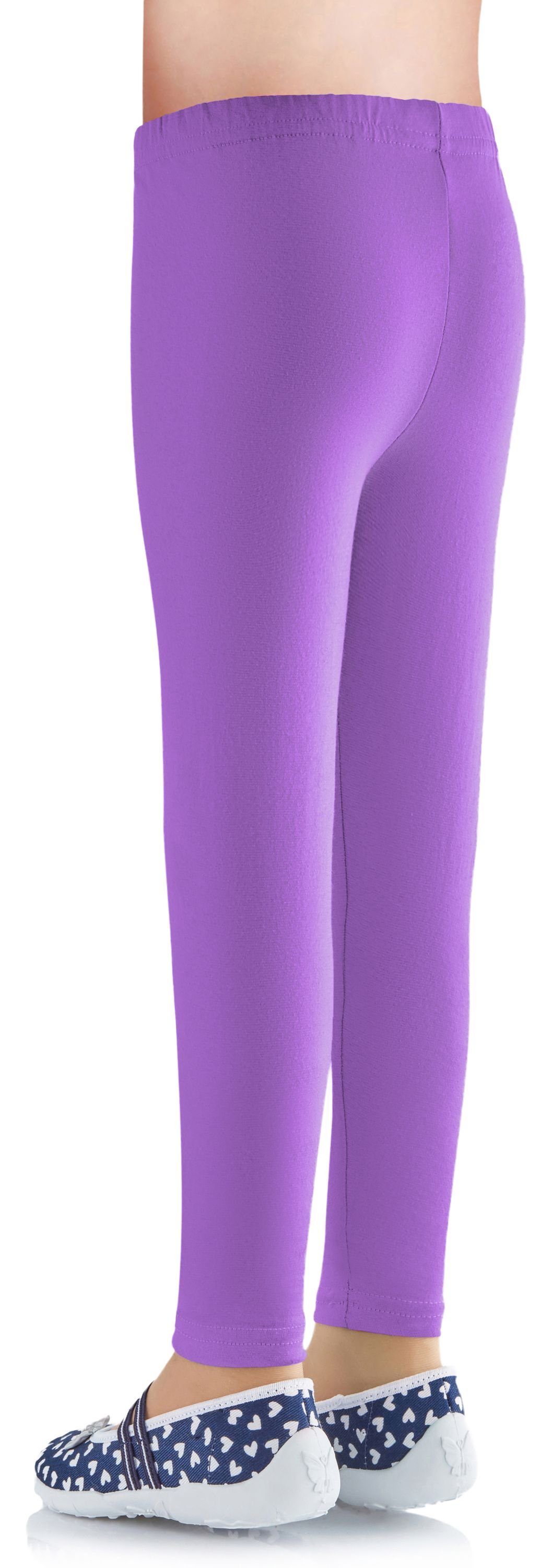 Bund Baumwolle Violett27 (1-tlg) elastischer LAMA03 Mädchen Leggings aus Leggings Ladeheid