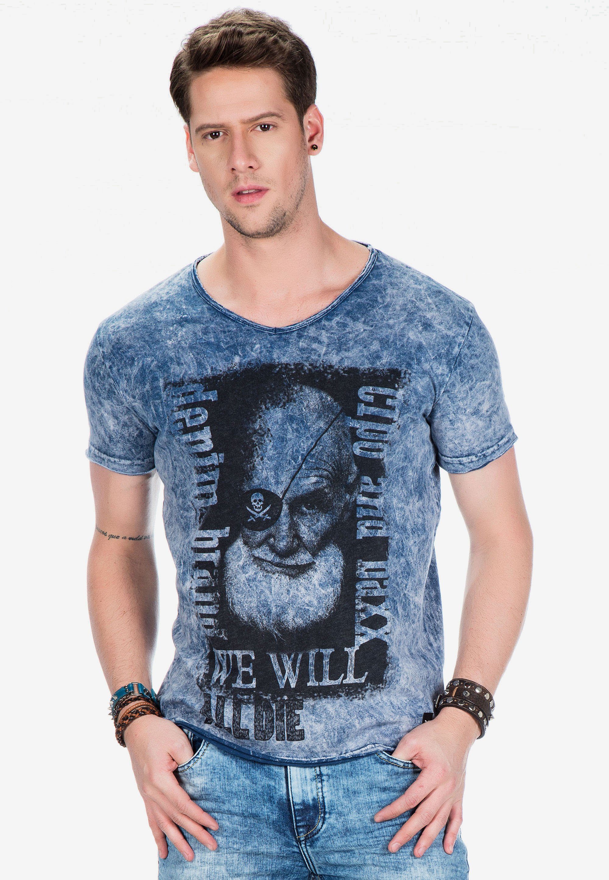 Cipo & Baxx T-Shirt mit tollem Frontprint blau | T-Shirts
