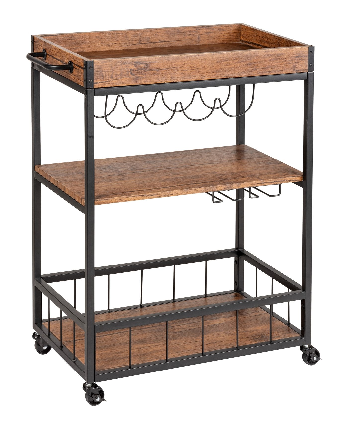 WENKO Servierwagen Modell Rustico, Küchenwagen mit Weinglashalter und Flasc günstig online kaufen