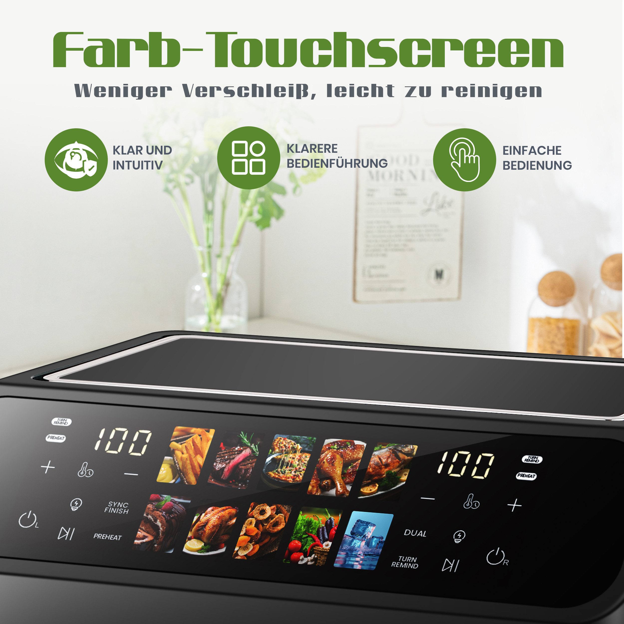 TAB Heißluftfritteuse, 2000,00 W, 9 L Kapazität, 10 Automatikprogrammen und intuitiver Touch-Steuerung
