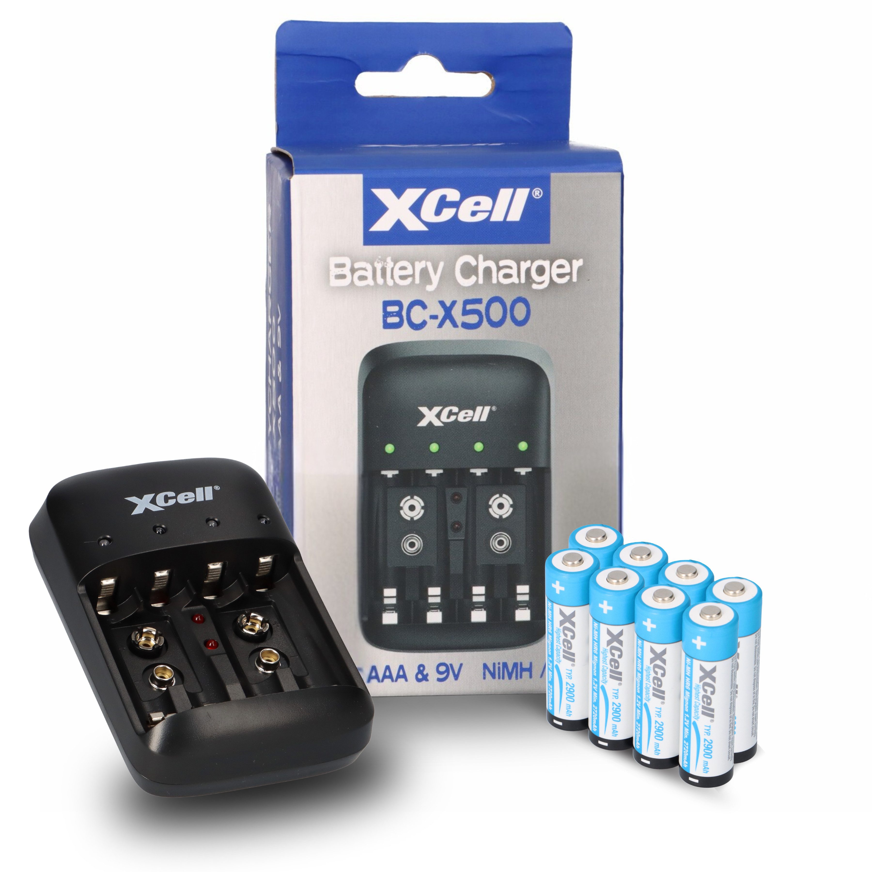 XCell Ladegerät BC-X500 für NiMH Akkus + 8x AA (Mignon) 1,2V 2900mAh Akku