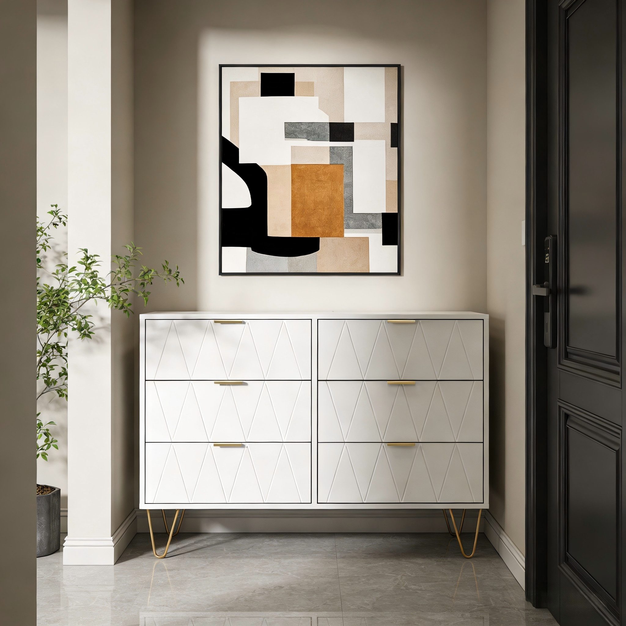 UEV Kommode mit 6 Schubladen, Sideboard für Wohnzimmer Schlafzimmer (Highboard, Sideboard mit Schubladen, Schmal kommode, 100 x 34 x 73 cm Mehrzweckschrank), Küchenschrank Buffet TV Board Schrank mit Füße Aufbewahrungsschrank