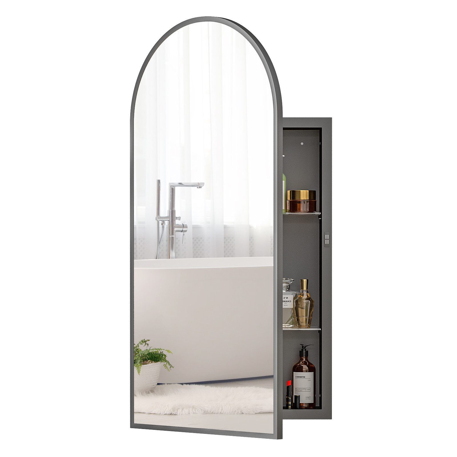 radelldar Badezimmerspiegelschrank Metallischer Hängeschrank mit Spiegel, Wandmontiertes Badschrank (1-St) Elegantes Bogen-Design, mit Einstellbaren Glasregalen, 40x80 cm