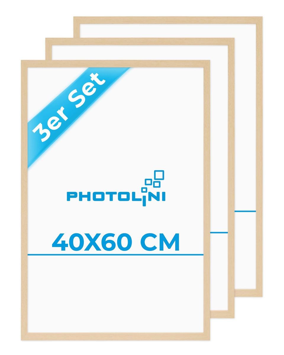 PHOTOLINI Bilderrahmen 3er Set modern mit bruchsicherem Acrylglas, Holz MDF, Fotos & Poster, für 3 Bilder (3er Set), Posterrahmen 40x60 cm zum Aufhängen