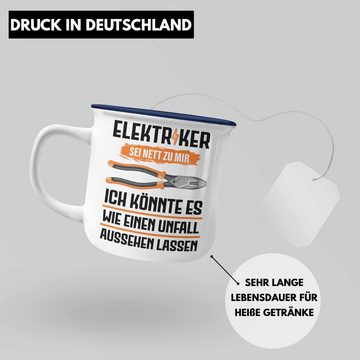 Trendation Thermotasse Trendation - Elektriker Emaille Tasse Spruch Männer Geschenk Lustig Gadget Geschenke Kaffeebecher