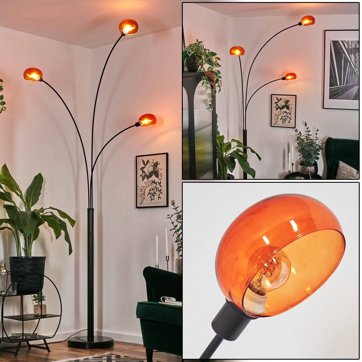 Stehlampe Stehlampe aus Metall in Schwarz/Orange im Retro/Vintage-Design