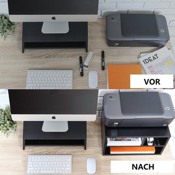 FITUEYES Druckertisch, Druckerhalter Holz Schwarz mit 3 Fächern Schreibtisch Organizer für Büro und Zuhause 47x40x22.5cm