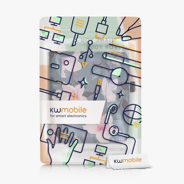 kwmobile E-Reader-Hülle Schutzhülle für Pocketbook Era / Era Color, Vorderfach Handschlaufe - Weiß-Rosa Fuchsien-Blüten Design