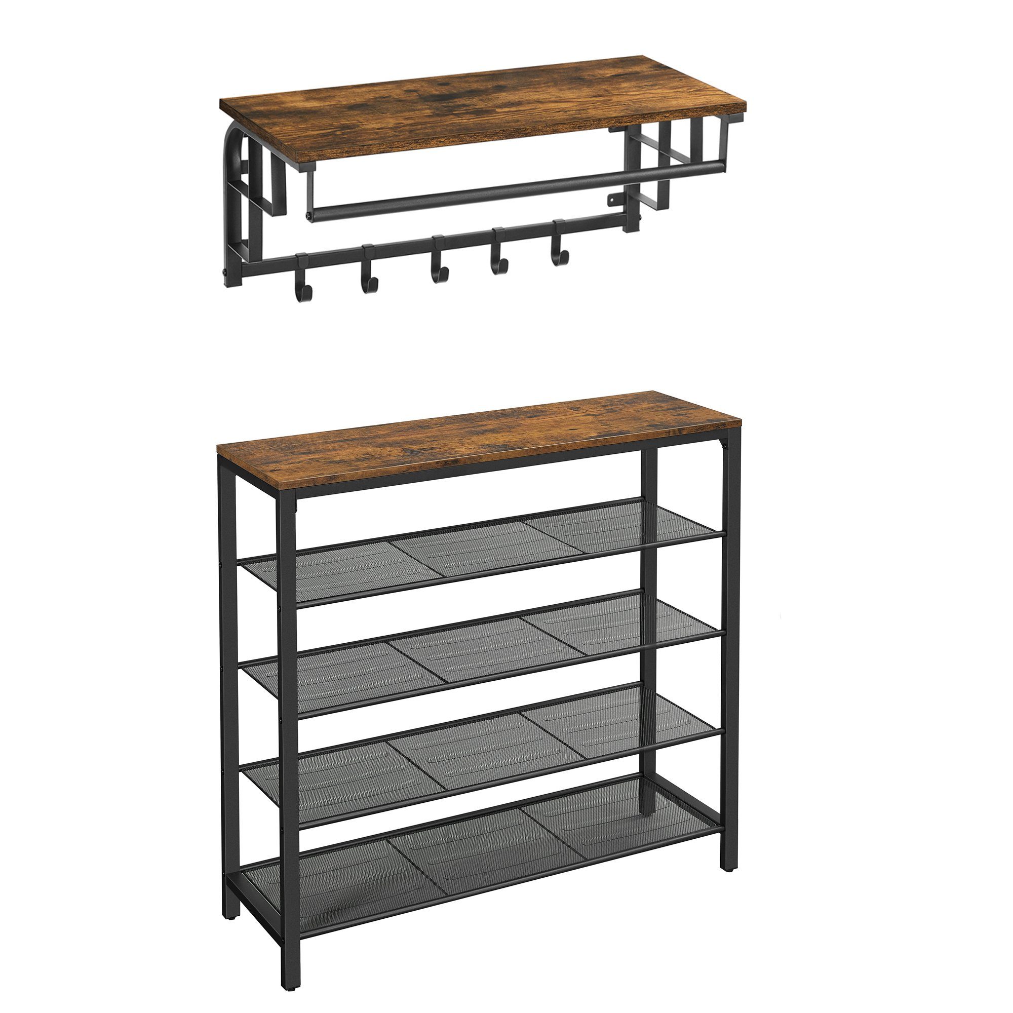 VASAGLE Garderoben-Set Möbel-set, Wandregal und Schuhregal Metall vintage günstig online kaufen