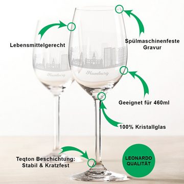 GRAVURZEILE Rotweinglas Leonardo Weinglas im Set mit 360° Gravur - Hamburg Skyline, Glas, graviertes Geschenk als Souvenir, Andenken oder Mitbringsel