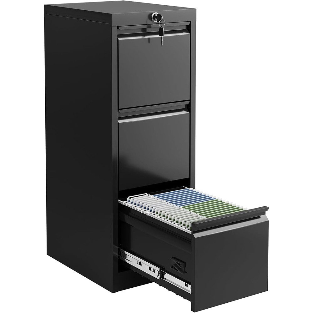 GarveeMore Aktenschrank Vertikaler Metall Aktenschrank mit 3Schubladen und Schloss,103x45x38CM für Dokumente im Format Letter/Legal/A4/F4,Stauraum-Organizer Stahl