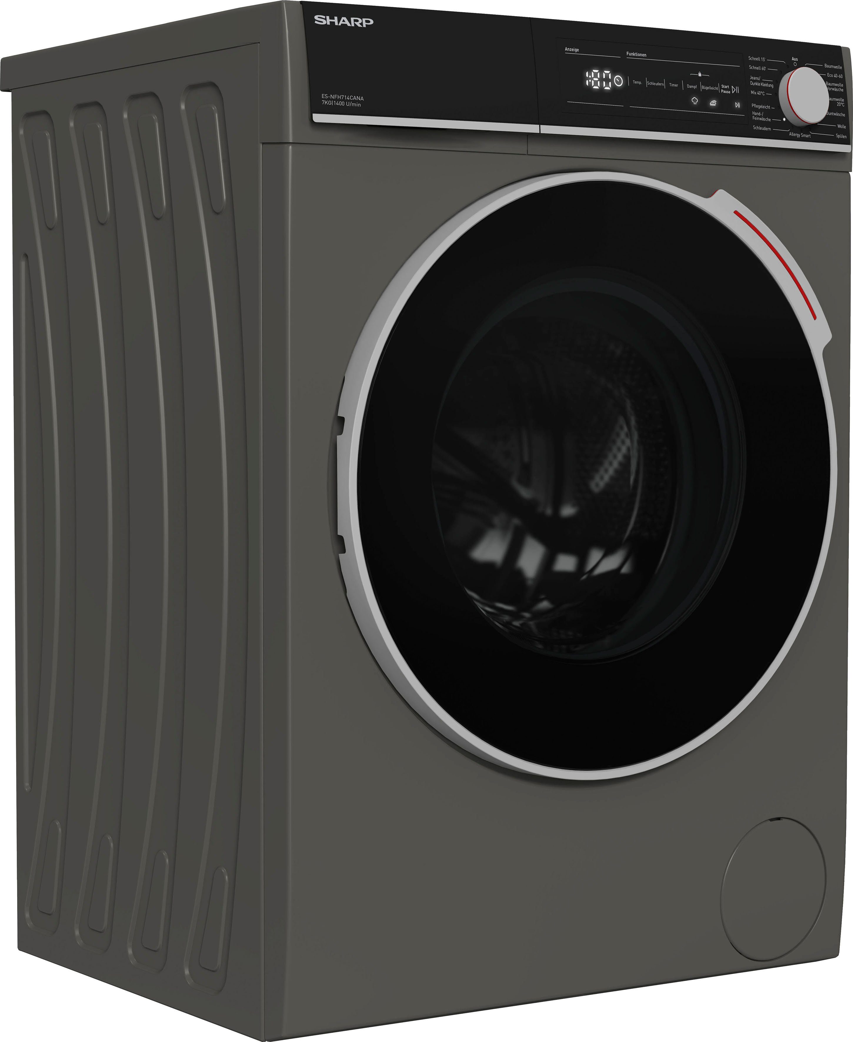 Sharp Waschmaschine 7 Motor leiser U/min, - kg, doch und Leistungsfähiger Advanced Inverter 1400 ES-NFH714CANA-DE, Motor