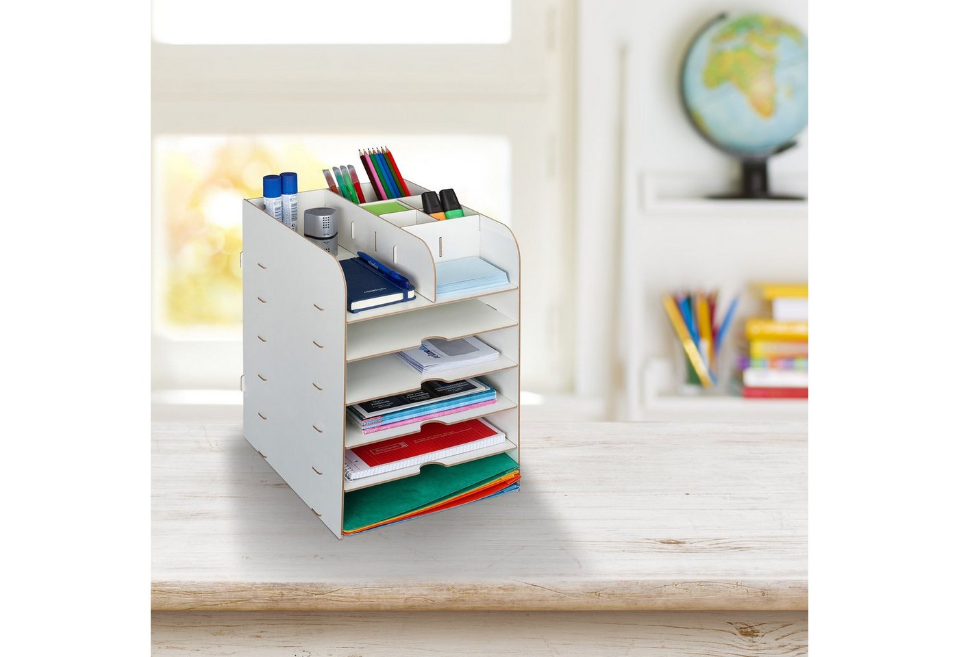 Thumbnail - relaxdays Organizer Schreibtisch Organizer mit Ablagefächern, Weiß