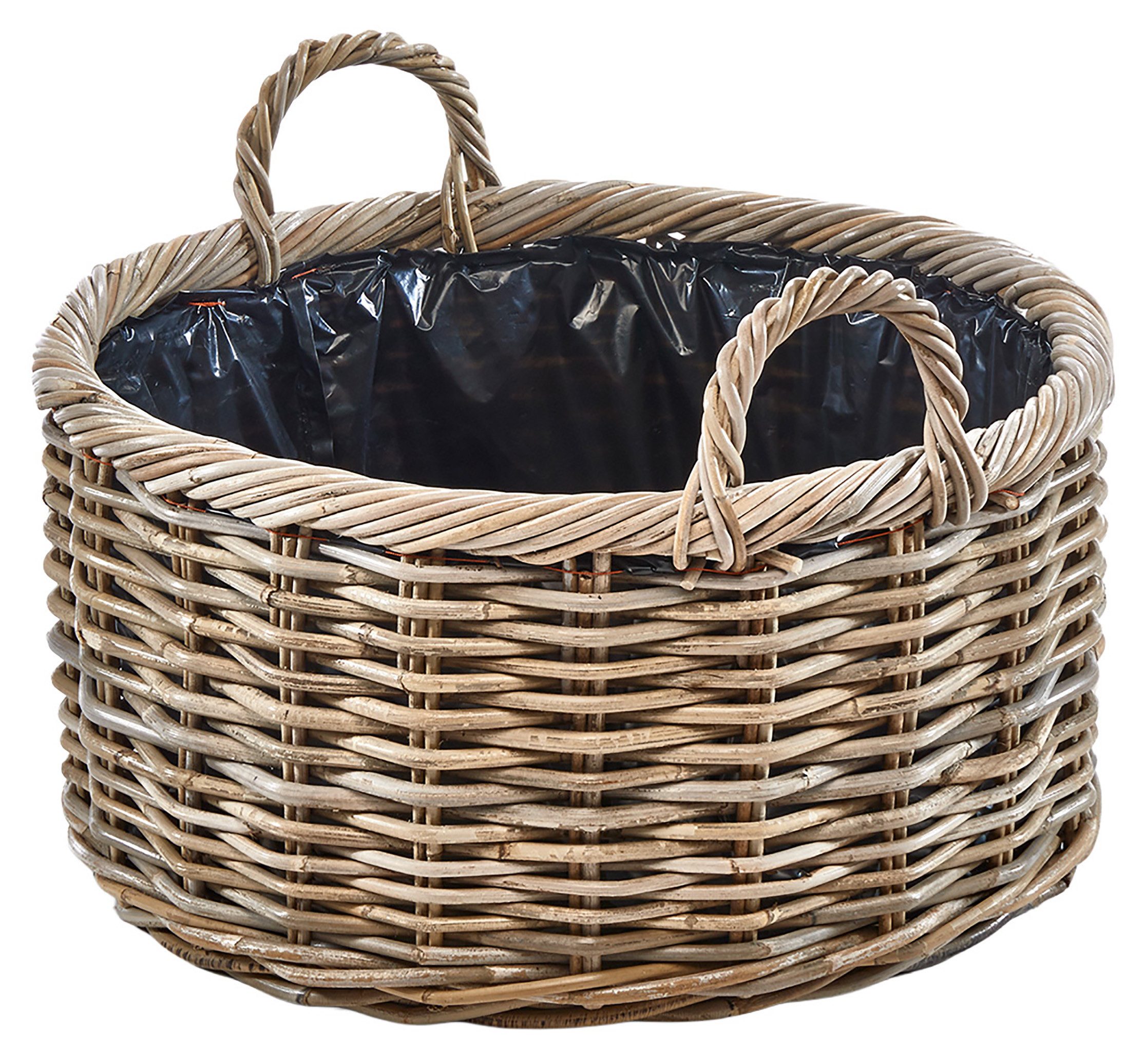 Kobolo Pflanzkübel Übertopf Pflanzkorb Pflanzschale rund aus Rattan mit Folie (Vorteils-Set 1 Stück, 1 St., 1 Stück), Blumenkorb Flechtkorb Holzkorb Durchmesser 50 cm