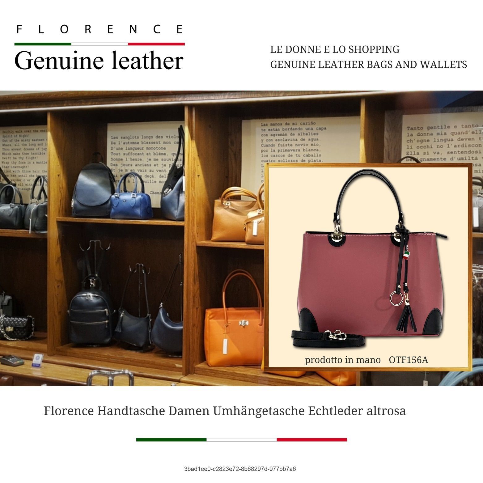 FLORENCE Umhängetasche Florence Handtasche Damen Umhängetasche (Umhängetasche, Umhängetasche), Damen Tasche Echtleder altrosa, schwarz, Made-In Italy