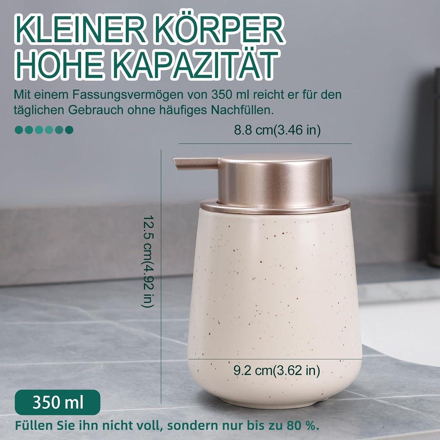 LuxusKollektion Seifenspender Keramik Seifenspender Beige 350ml Nachfüllbar