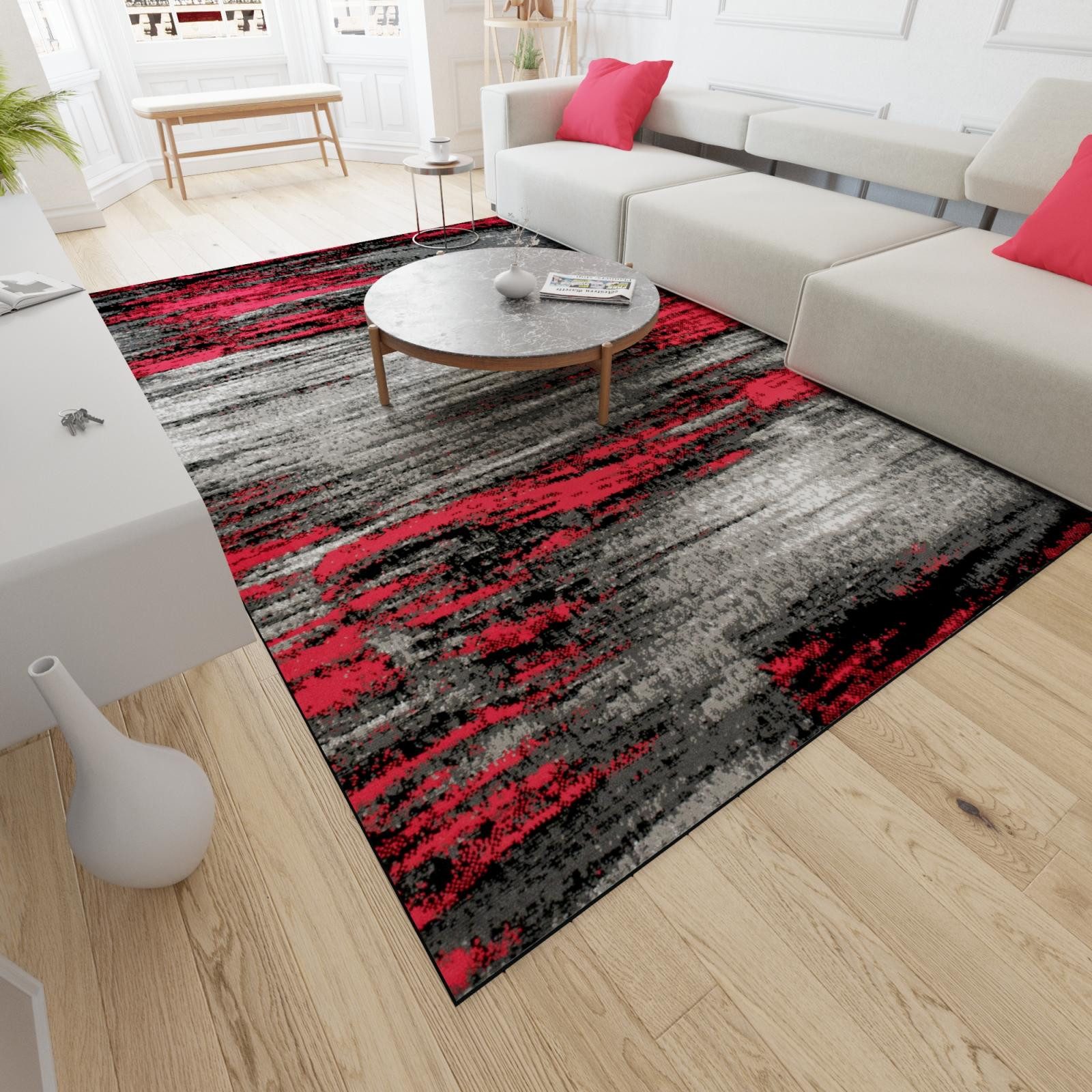 Mazovia Designteppich Modern Abstrakt Rot Anthrazit Wohnzimmer, Schlafzimmer, Esszimmer, Fußbodenheizung – Bild 5 von 5