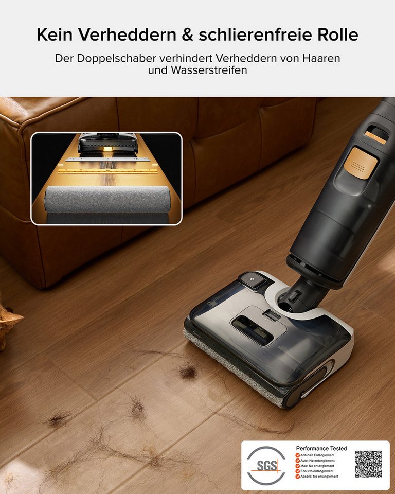 Roborock Nass-Trocken-Akkusauger F25 BX kabelloser Staubsauger und Mopp in einem mit 20.000 Pa, 200 W, Nass Trockensauger, 20.000 Pa,180° fach absenkbar, 90°C Heißluft-Schnelltrocknung & Selbstreinigung
