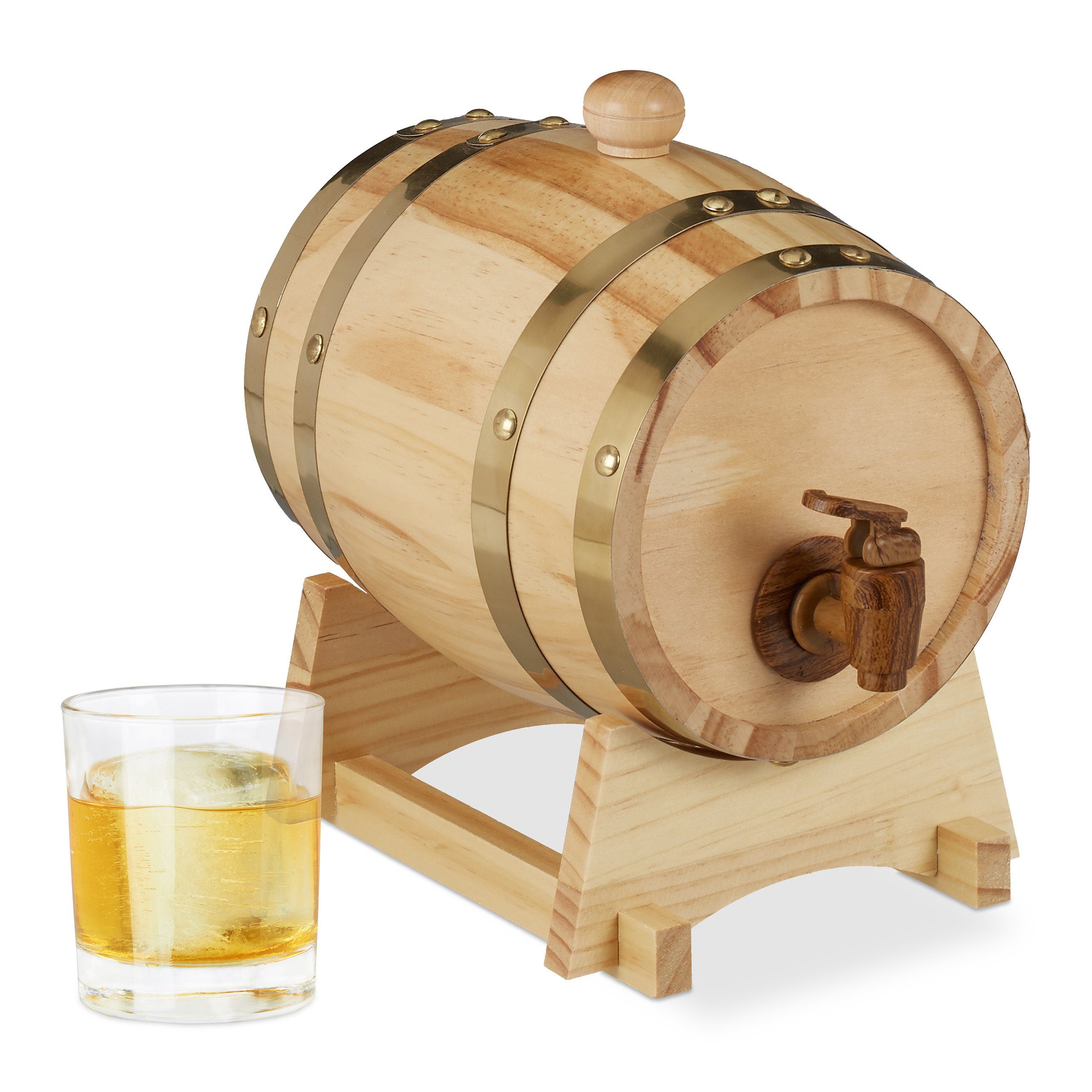 relaxdays Getränkespender Holzfass 1,25 Liter