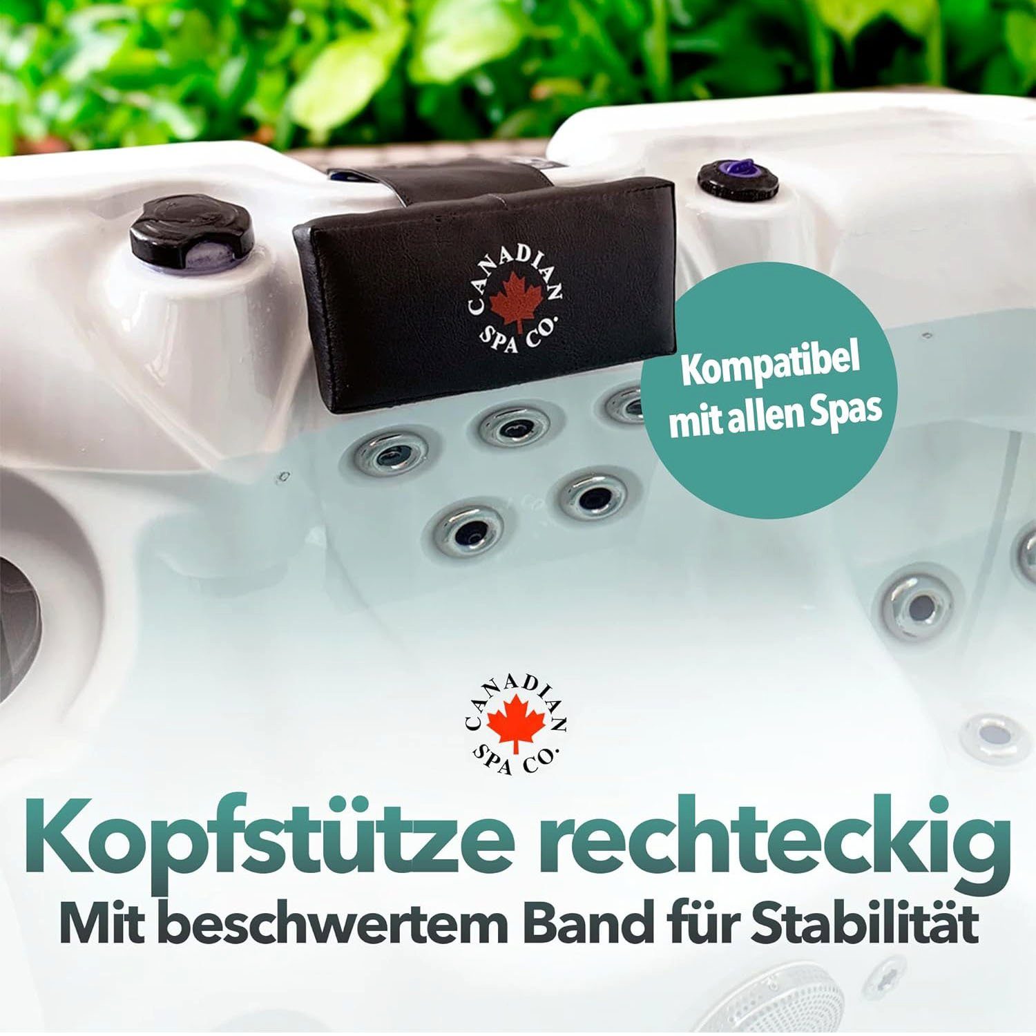 Canadian Spa GmbH Whirlpoolsitz Kopfstütze - schwarz (Rechteckig), Beschwert, Universal für jeden Whirlpool, 28 cm lang, 12,7 cm breit.