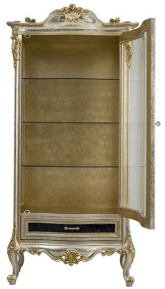 Casa Padrino Vitrine Luxus Massivholz Vitrine - Barock Möbel Silber Handgefertigter / - Wohnzimmer Vitrinenschrank Gold Barock