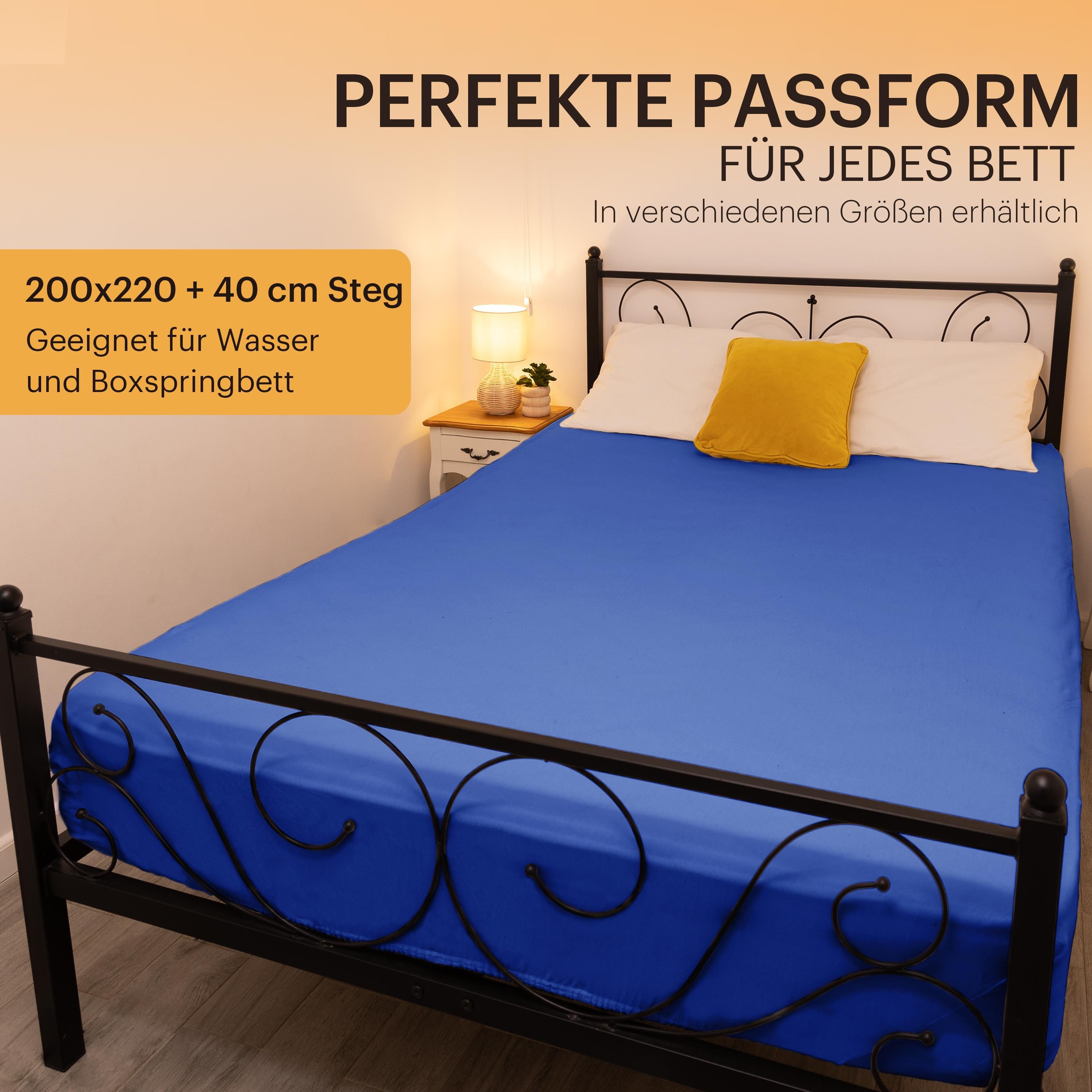 NatureMark Spannbettlaken Boxspringbett Spannbetttuch 200x220cm, Baumwolle, Gummizug: rundum, (1 Stück), 40 cm Steghöhe - 200 x 220cm Spannbetttuch, Royal blau – Bild 4 von 5