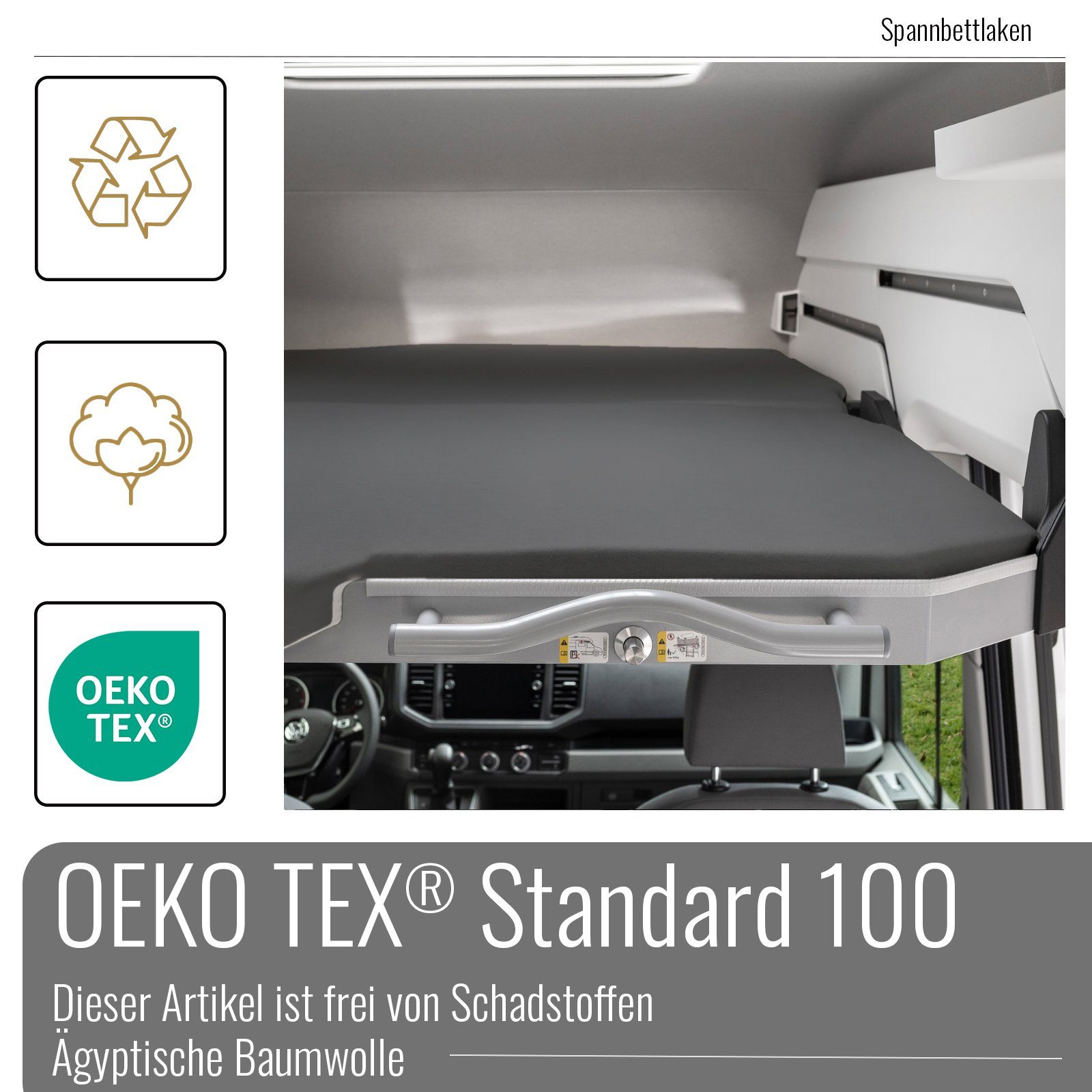 BLACK FOREST FOX Spannbettlaken Spannbettlaken VW Grand California 600 2 tlg. Hochbett OEKO-TEX® Grau, 100% ägyptische Baumwolle, Gummizug: ja, (2 Stück), passgenau