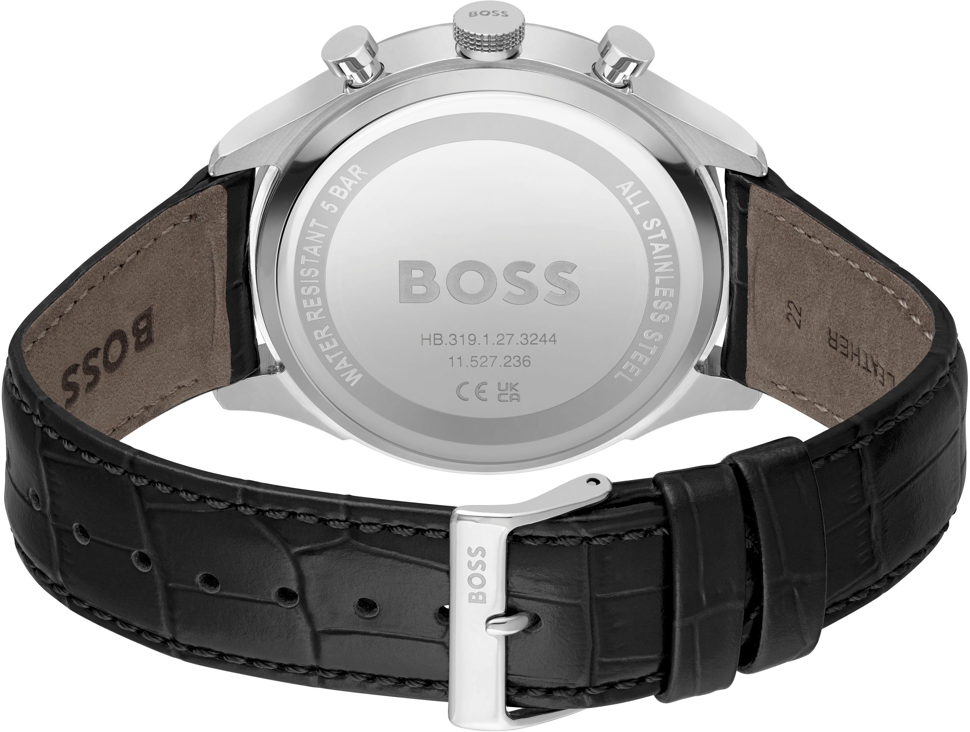 BOSS Chronograph GREGOR 1514049, Quarzuhr, Herrenuhr, Armbanduhr, Stoppfunktion, Lederarmband