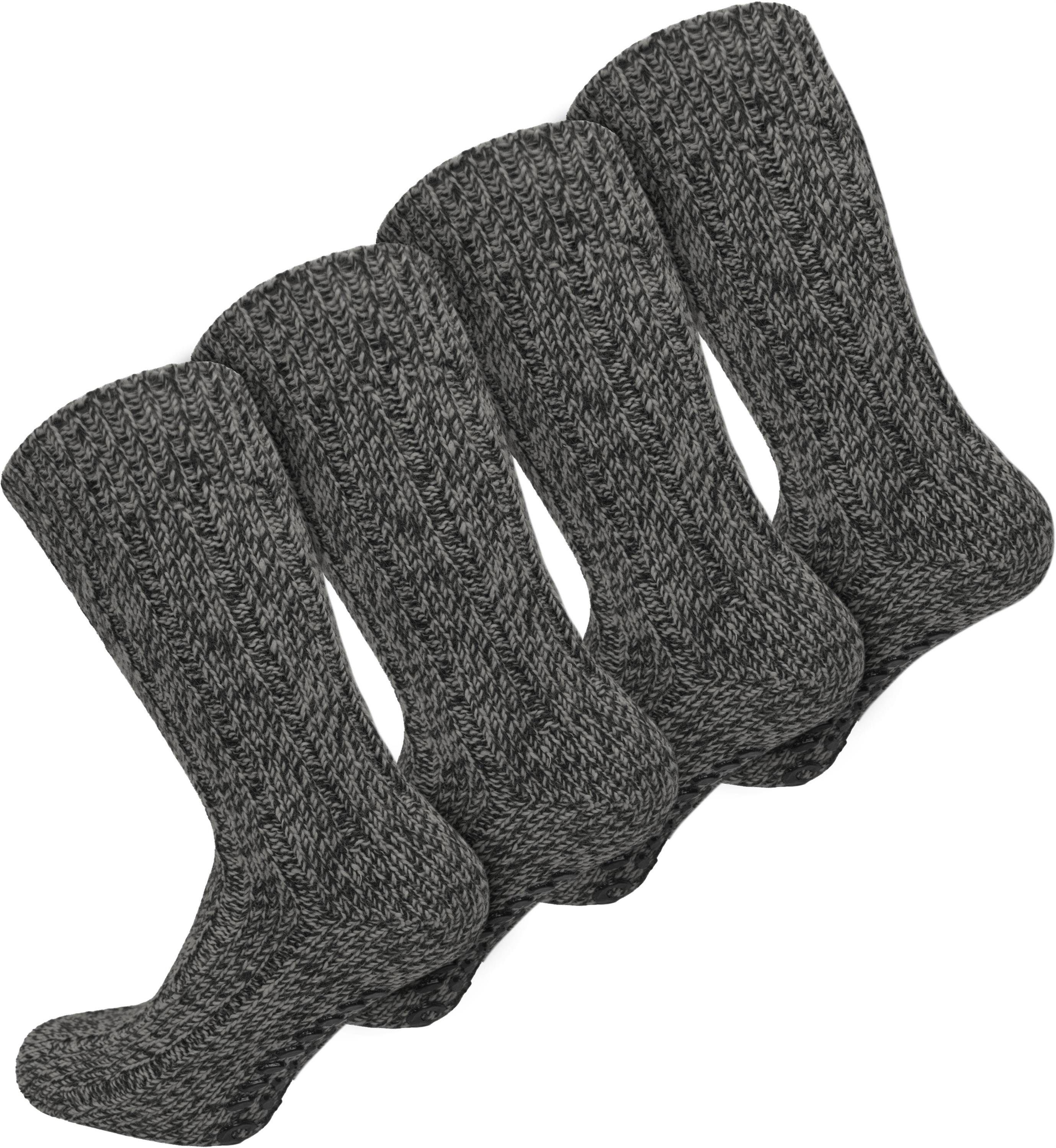 4 mit hoher Paar Paar) Schafwollanteil Anthrazitmelange normani (4 Thermosocken Schafwolle Norweger-ABS-Socken