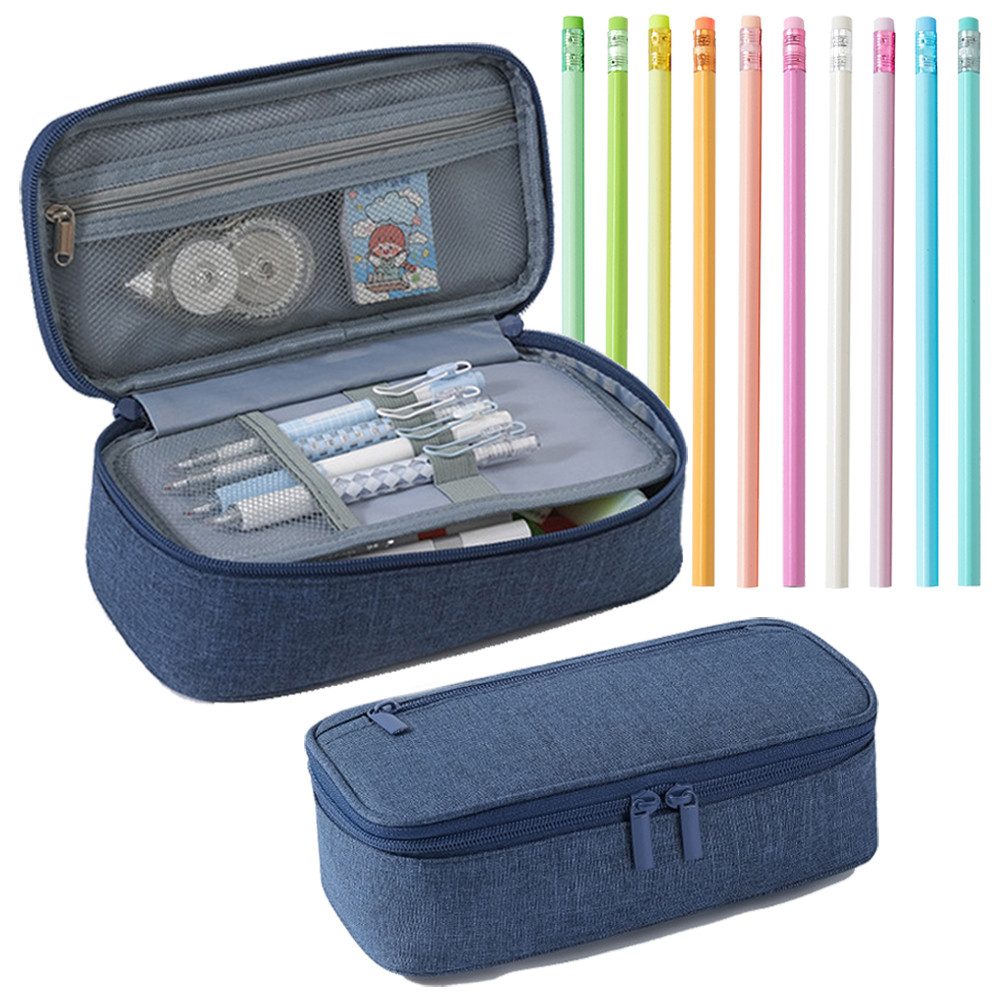 JASLIFE Federmäppchen Großes Stifteetui Federmappe Jungen Mädchen Federmäppchen, (Stiftetui + 10 Bleistifte Set), Großes Fassungsvermögen, inkl. 10 Bleistifte, robust & vielseitig