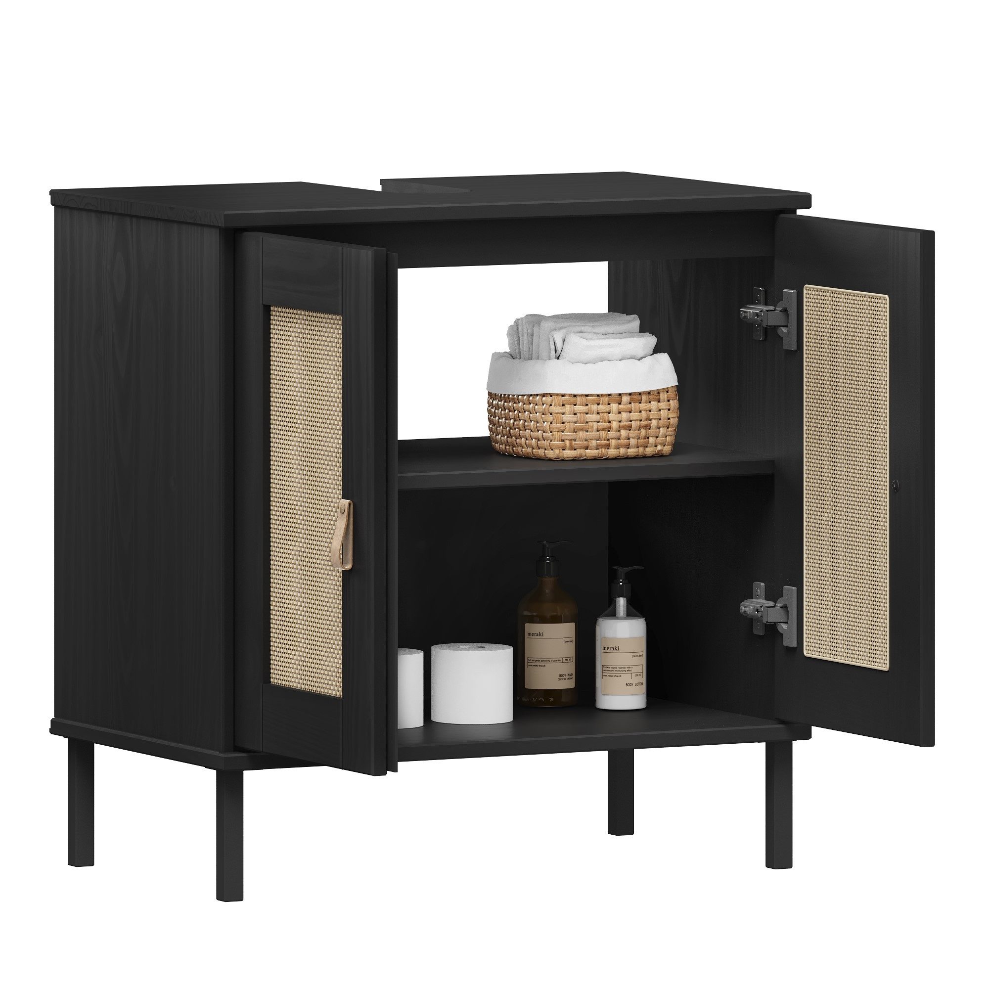 freiraum Badezimmer-Set WZ-0800, (5-teilig), (5-teilig) Fichte massiv schwarz - 155x190x40 (BxHxT)