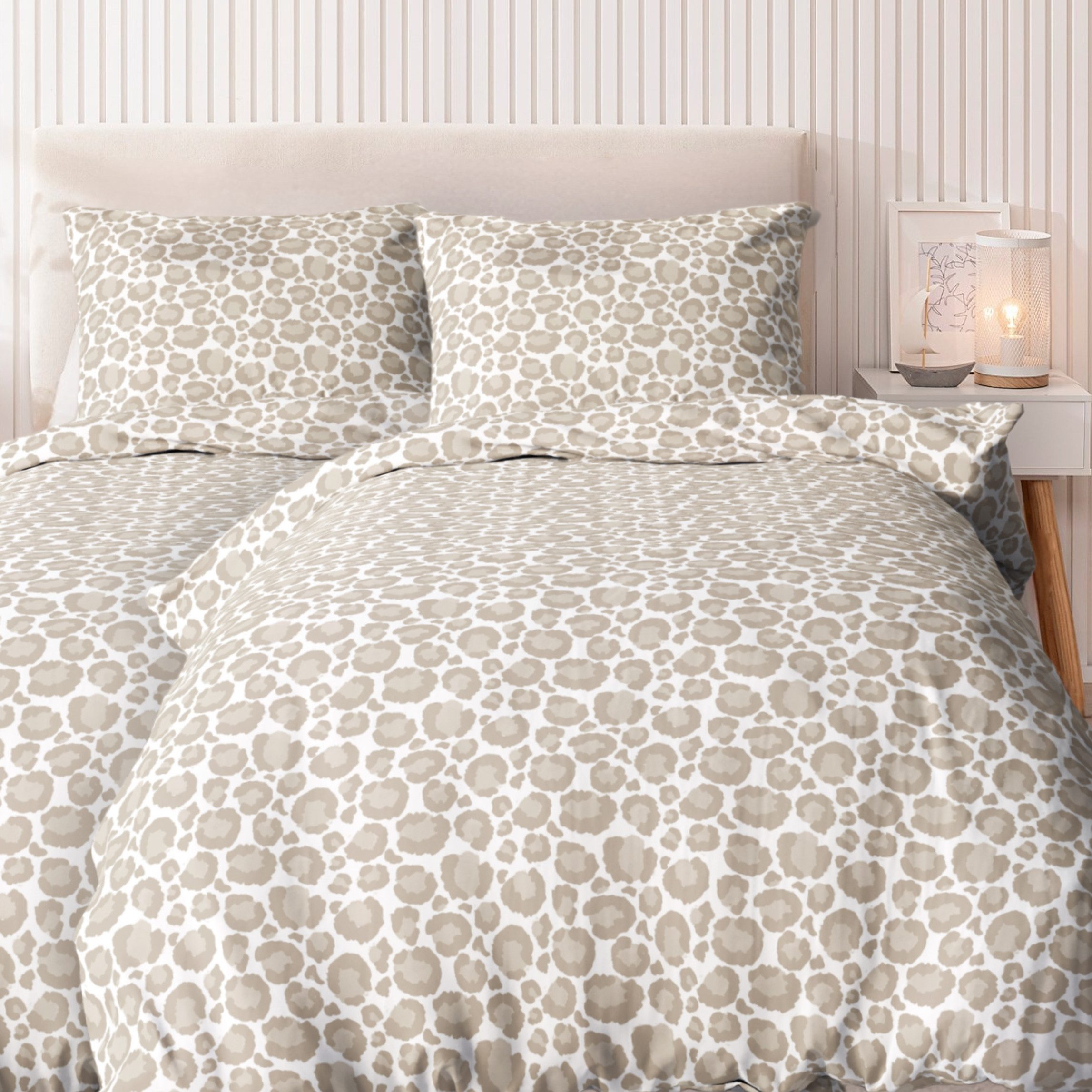 MTOnlinehandel Bettwäsche Leo Adventure in Renforcé, Weiß/ Beige/ Braun • Animal, 100% Baumwolle, 2 teilig, Bettwäsche- Set im Leo Look • Safari • Leopard